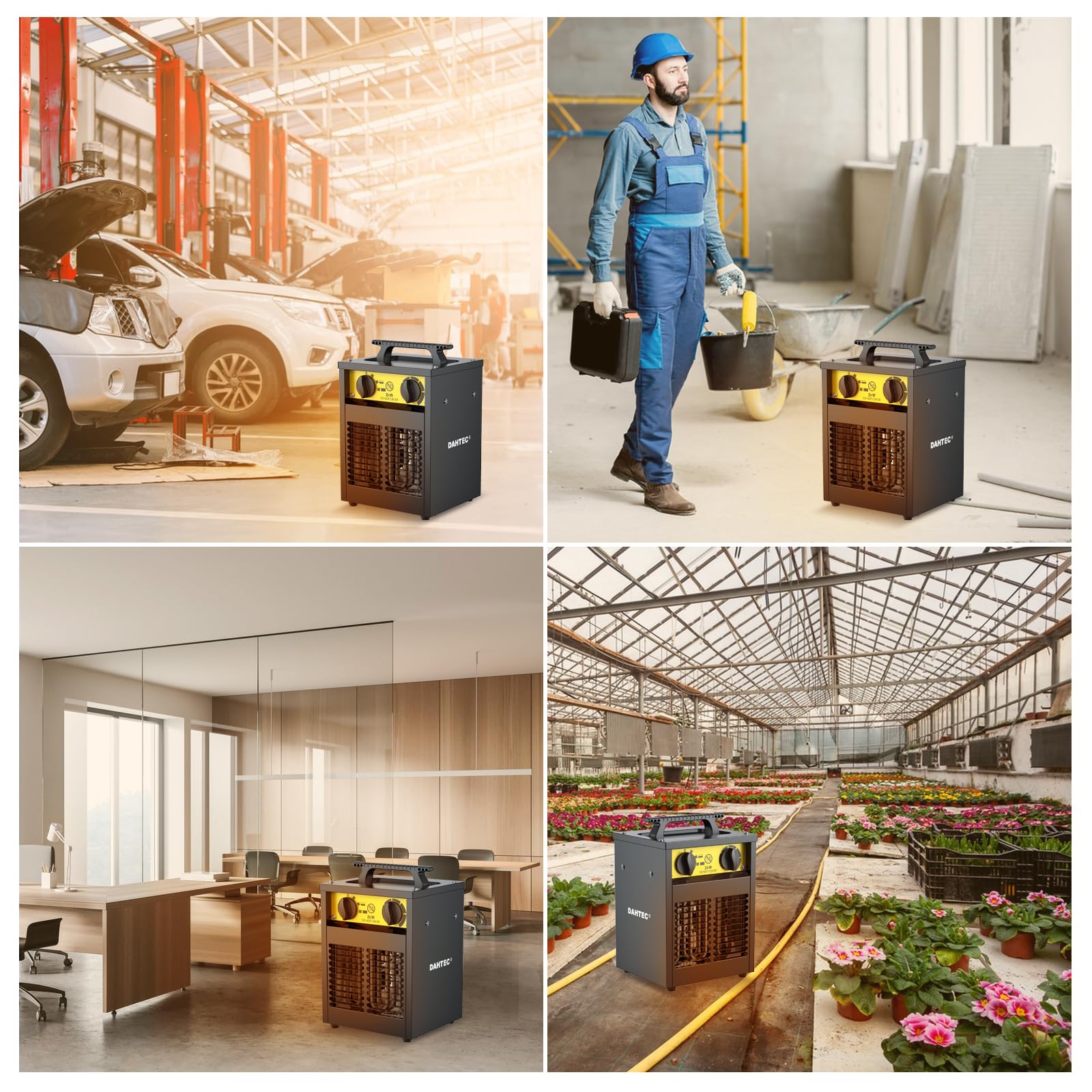 Industriel Chauffage électrique 2000W Renforcé - Carcasse Acier - Portatifs pour Chantiers - Chauffage Soufflant - Thermostat & Protection Surchauffe - Idéal Chantier/Garage/Serre Agricole