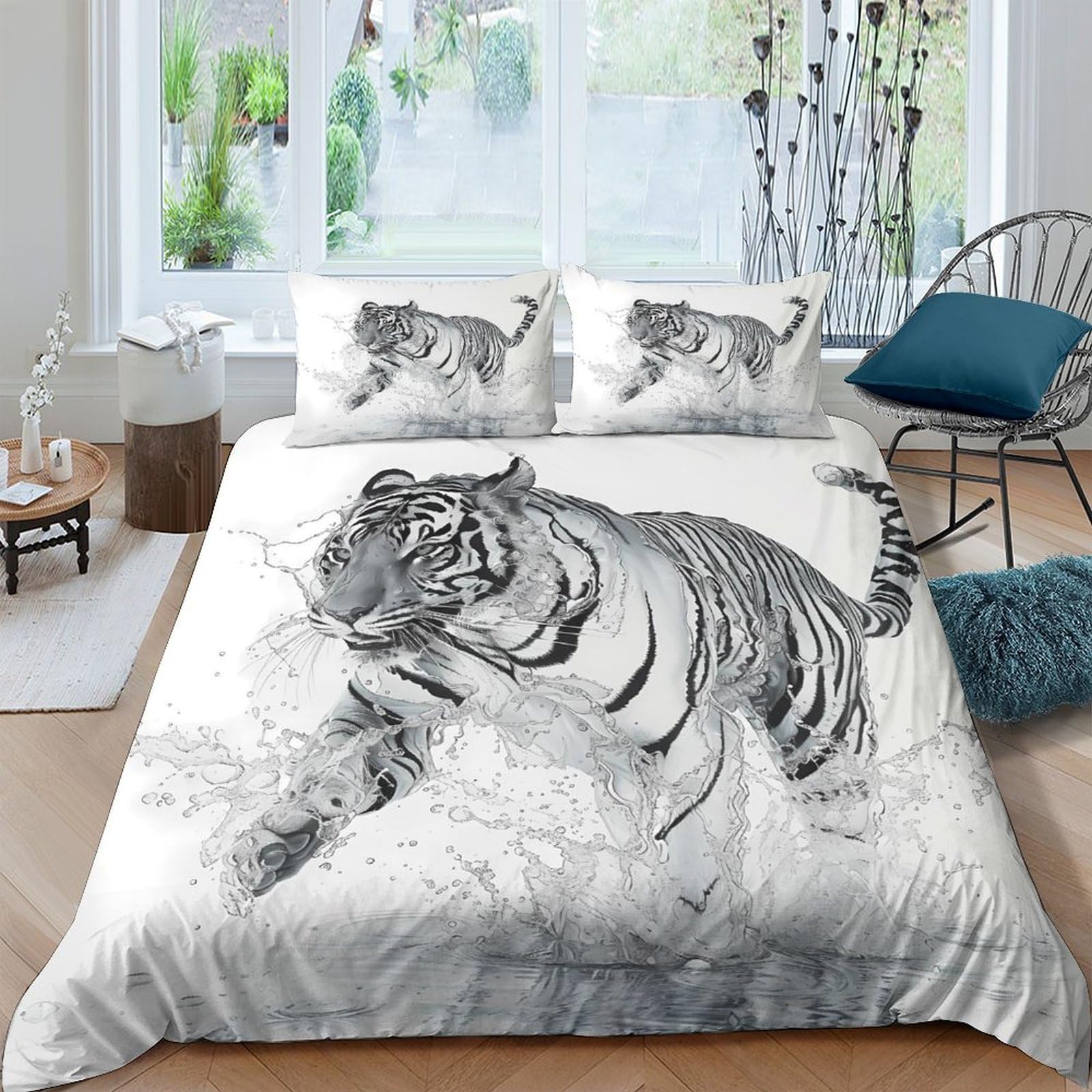 Ctjqhvkz Style-7 3D Printed Tiger Art Fitted Sheet Microfiber Soft Breathable Wild Jungle Mattress Cover For Bedroom Decor Single（135X200cm）