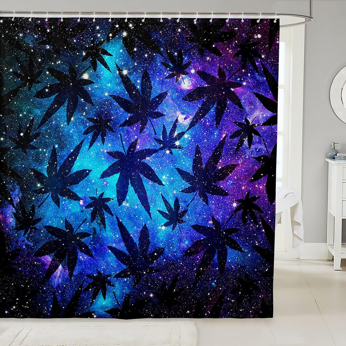 Erosebridal Leaves Shower Curtain 72" W x 72" L Teens Galaxy Shower Stall Curtain for Women Men Youth Chic Purple Blue Curtains Room Decor