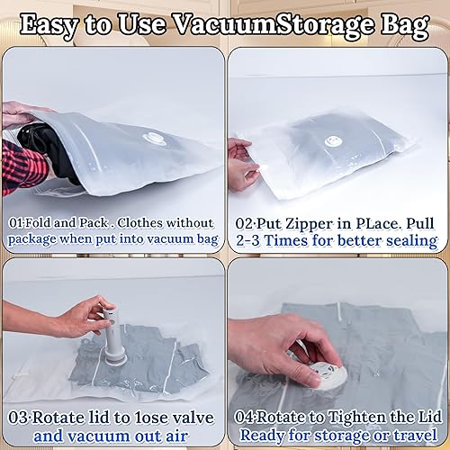 Miniatura 8 de Bolsas de sellado al vacío para viajes de ropa, bolsas de almacenamiento al vacío ahorradoras de espacio con bomba de aire, embalaje de compresión