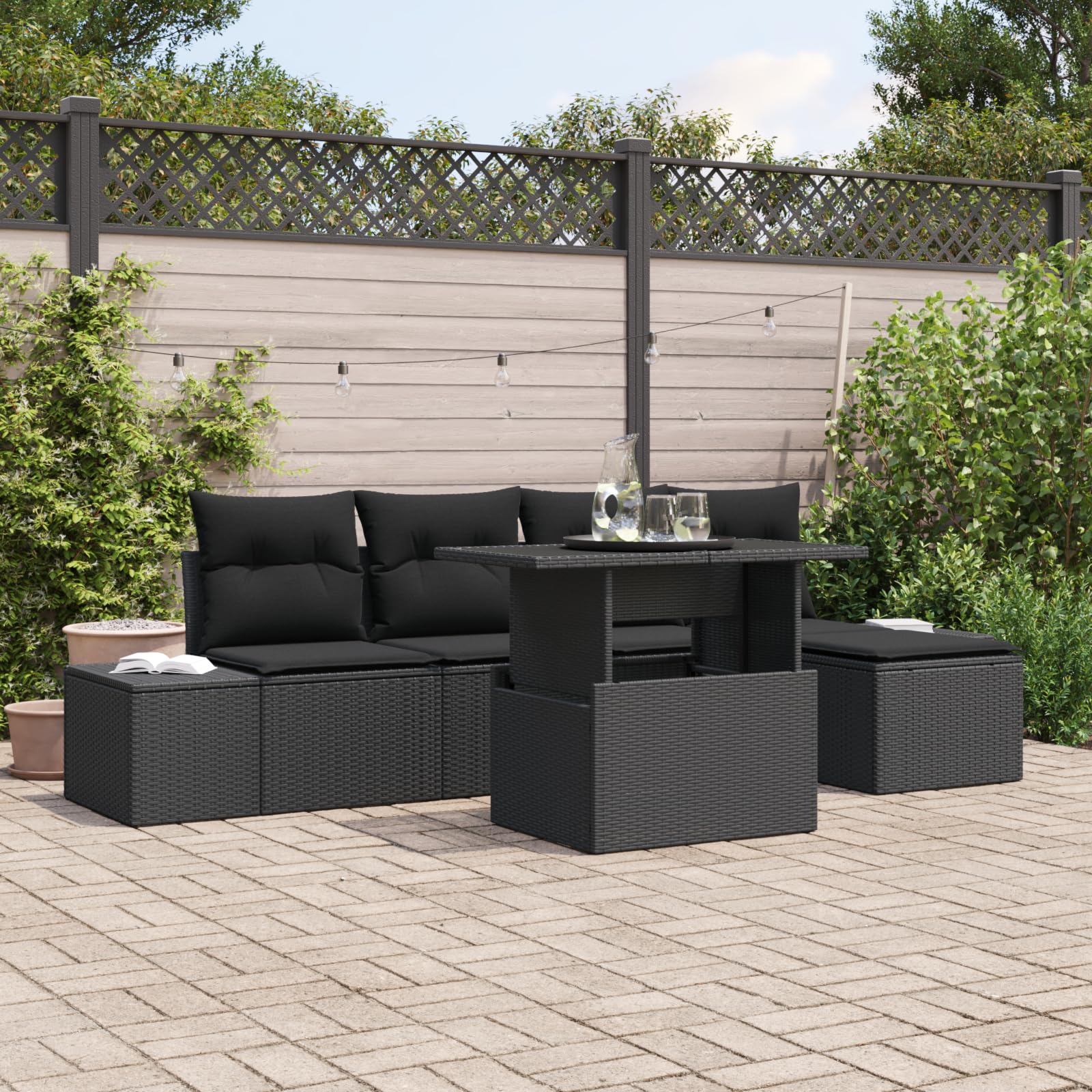 Juego de 6 sofás de jardín con cojines de polirratán negro cómodo tejido a mano muebles de jardín de relax muebles de terraza sofá de jardín