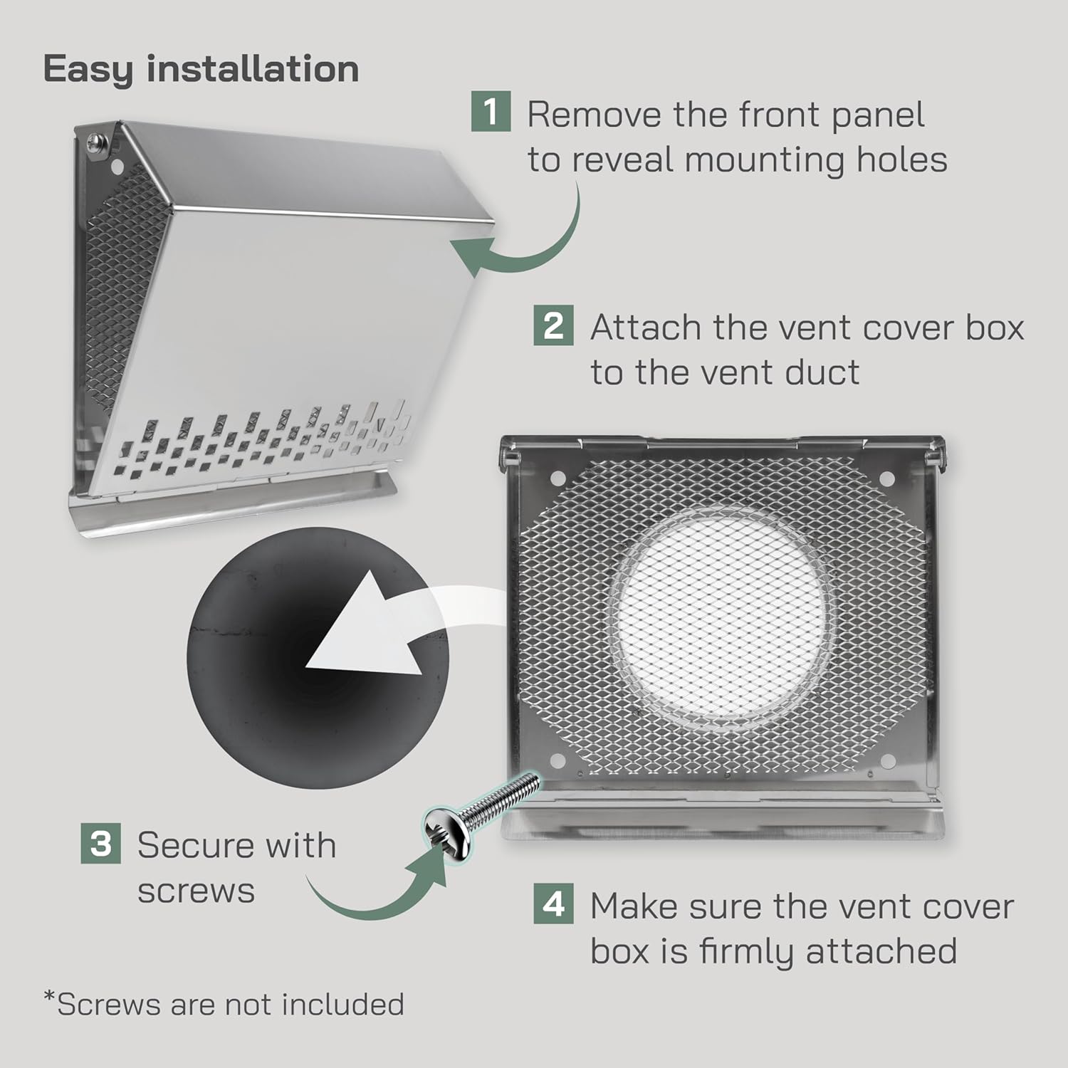 Vent Systems 4" Inch Air Supply Vent Cover with Rubber Gasket - Stainless Steel - Robust Weatherproof Outdoor Air Intake Box - Duct or Surface Mounting - Rain and Snow Protection