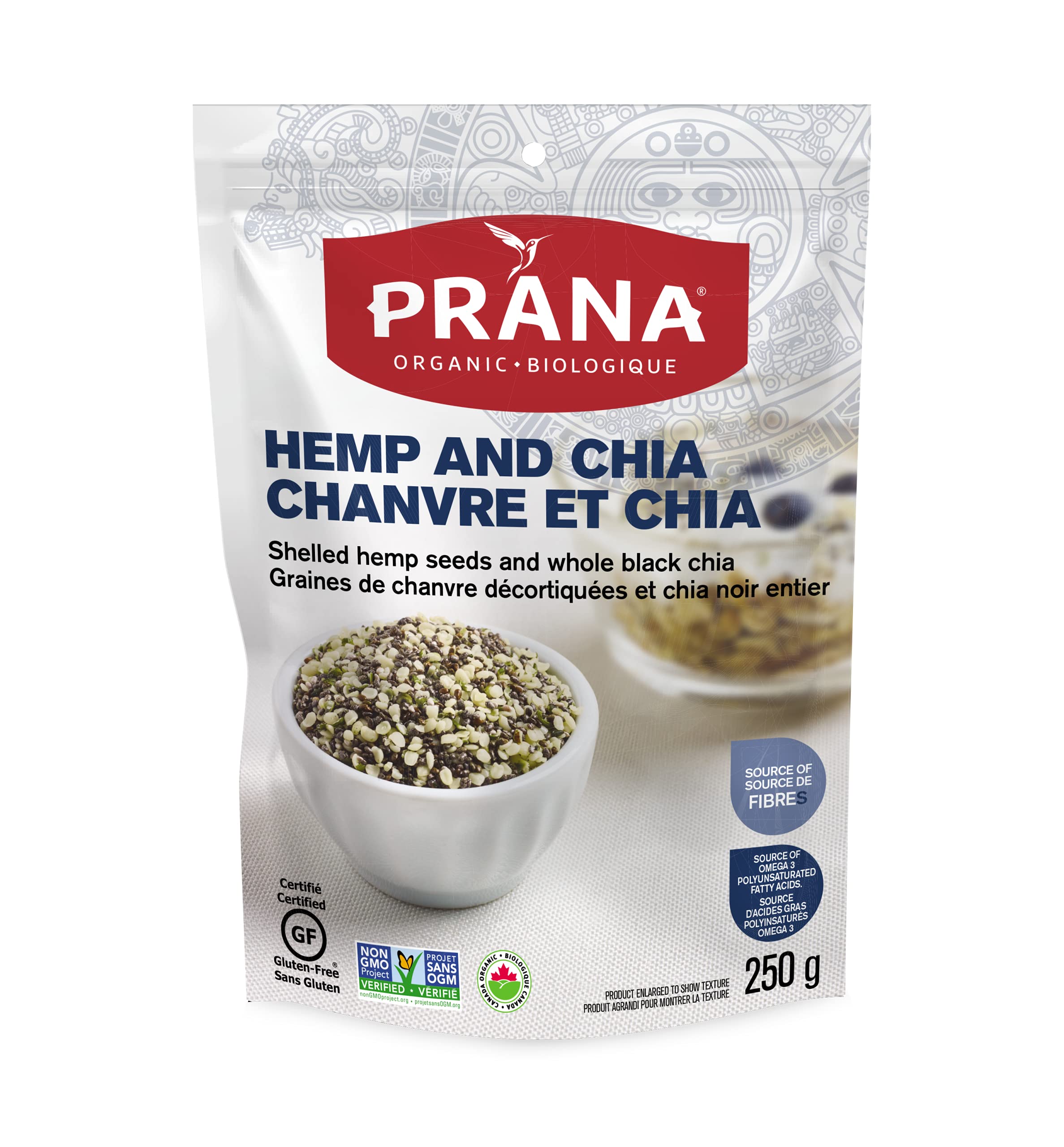 Prana Hemp & Chia - organiczne nasiona konopi łuskanych i cała czarna chia | Bez GMO, bezglutenowe, wegańskie, KETO | Źródło błonnika | Źródło wielonienasyconych kwasów tłuszczowych Omega 3 | 250 g