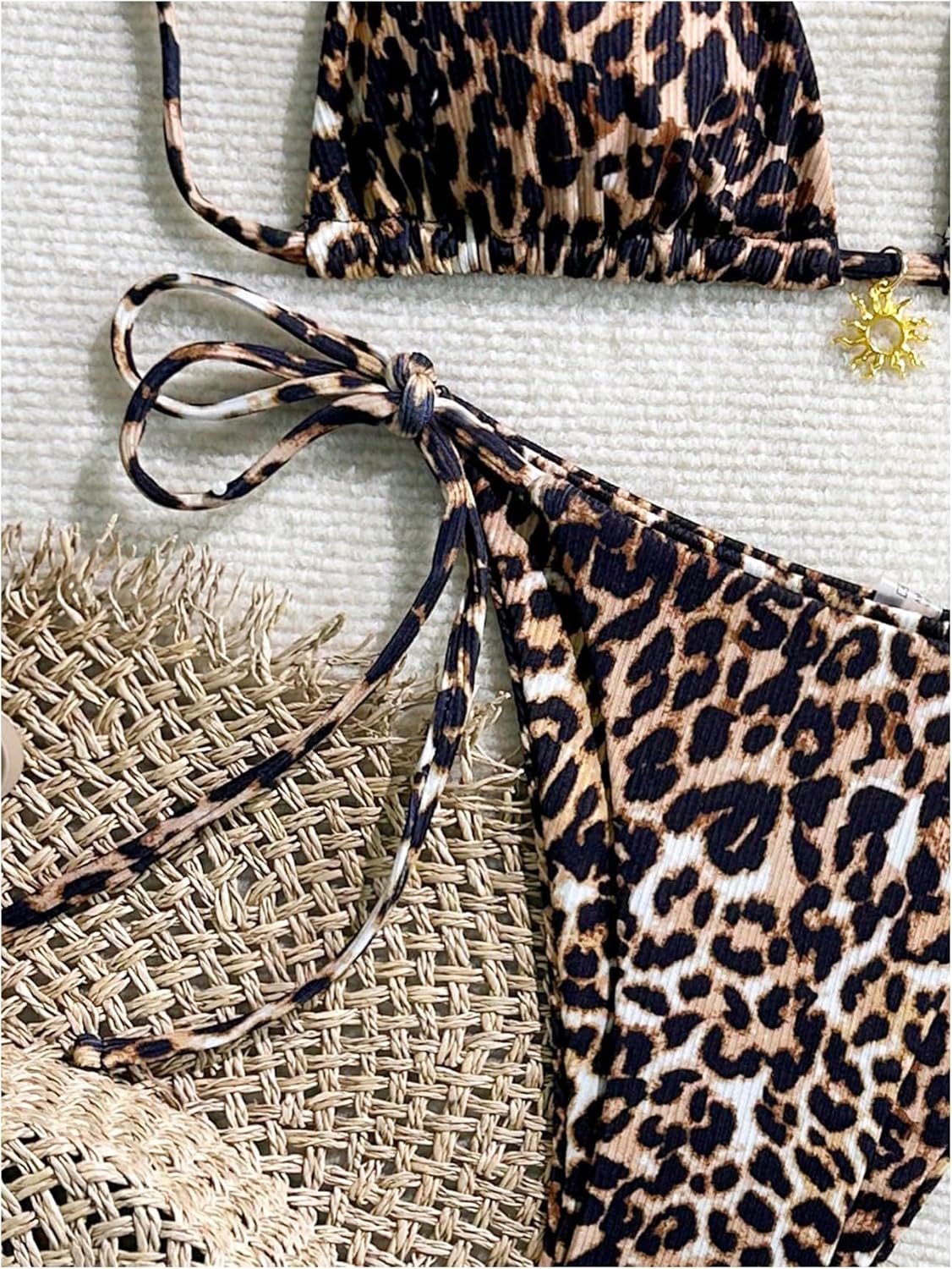 Women's 2 Piece Leopard Bikini Sets Cheetah String Triangle Halter Swimsuit Bathing Suit Summer Outfits - Image 5