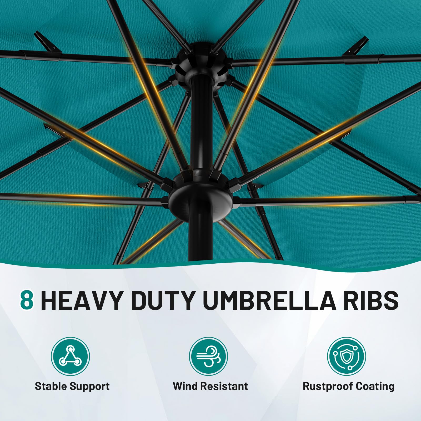 AreShark 9ft 3-Tier Patio Umbrellas, Outdoor Umbrella with 8 Sturdy Ribs UV Protection Windproof, Market Table Umbrella w/Push Button Tilt & Crank for Pool, Porch, Deck, Garden(Lake Blue) : Patio