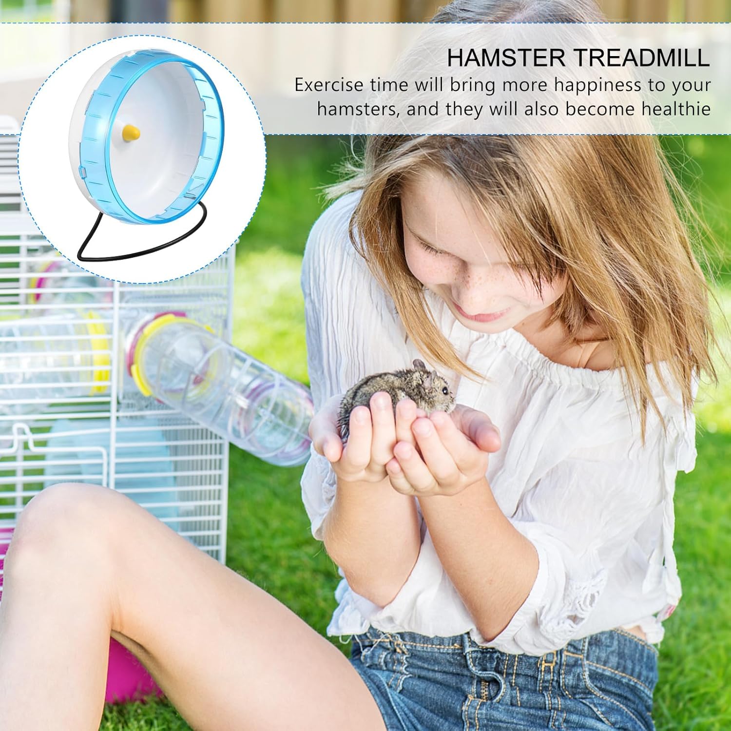 Alasum Hamster Exercise Wheel with Stand Quiet Running Hamster Jogging Spinner 21cm Blue Small Pet Exercise Wheel and Small Animals