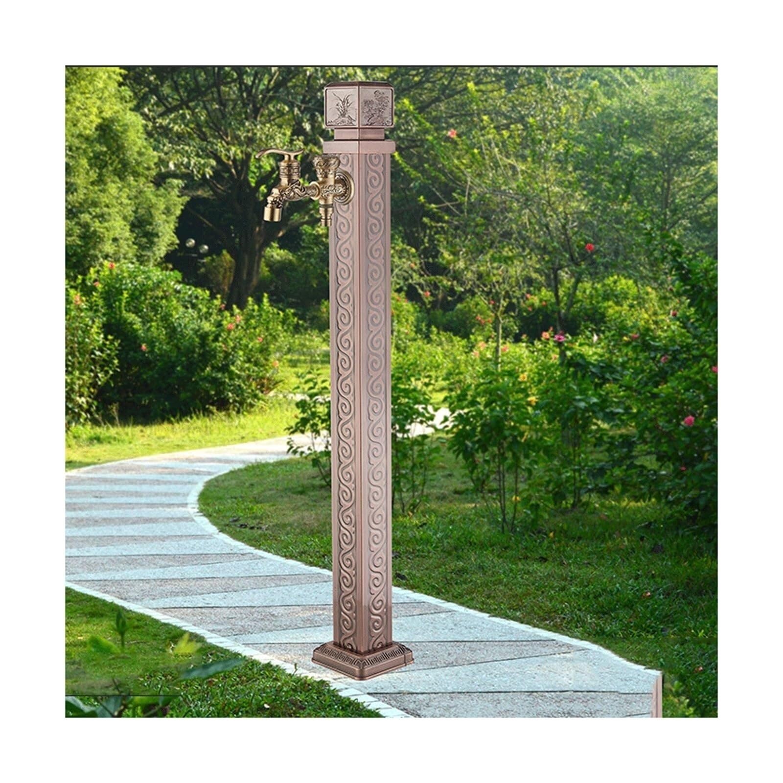 Columna de agua vertical para jardín, anticongelante, cuadrada, decorativa, soporte para manguera de fuente con grifo de doble salida para hidrante al aire libre