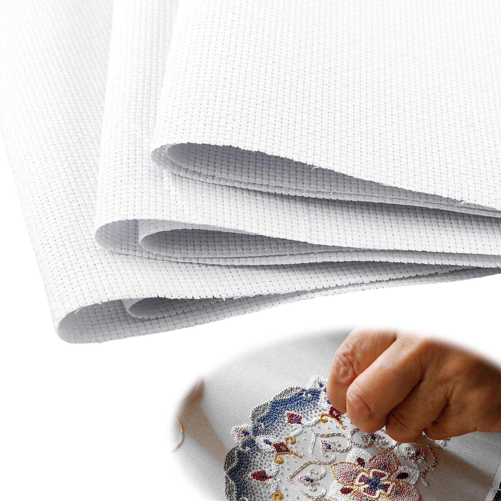 Cross Stitch Fabric 14 Count 3 Pcs, 30 × 45 cm Aida 14 Count Cross Stitch Fabric Reserve Square Cloth Sheets Classic Cotton for Embroidery Beginners Needlework Textiles DIY Decoration (White)