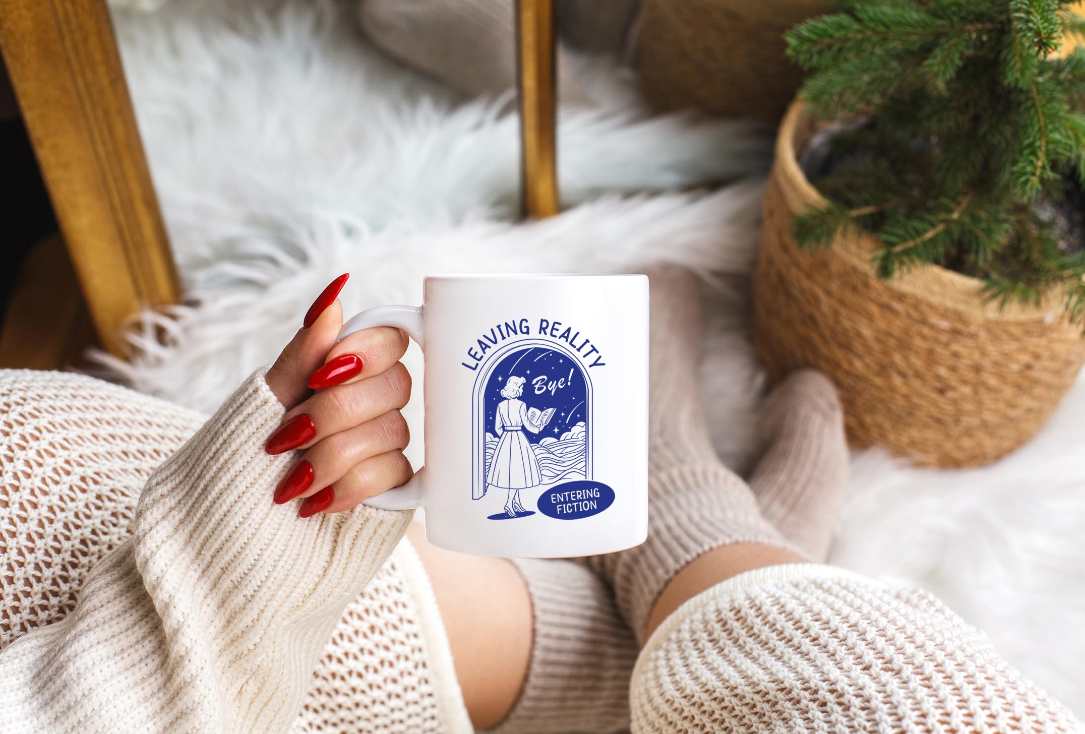 'Leaving Reality Entering Fiction' Book Lover Mug - 11oz Reader Gift