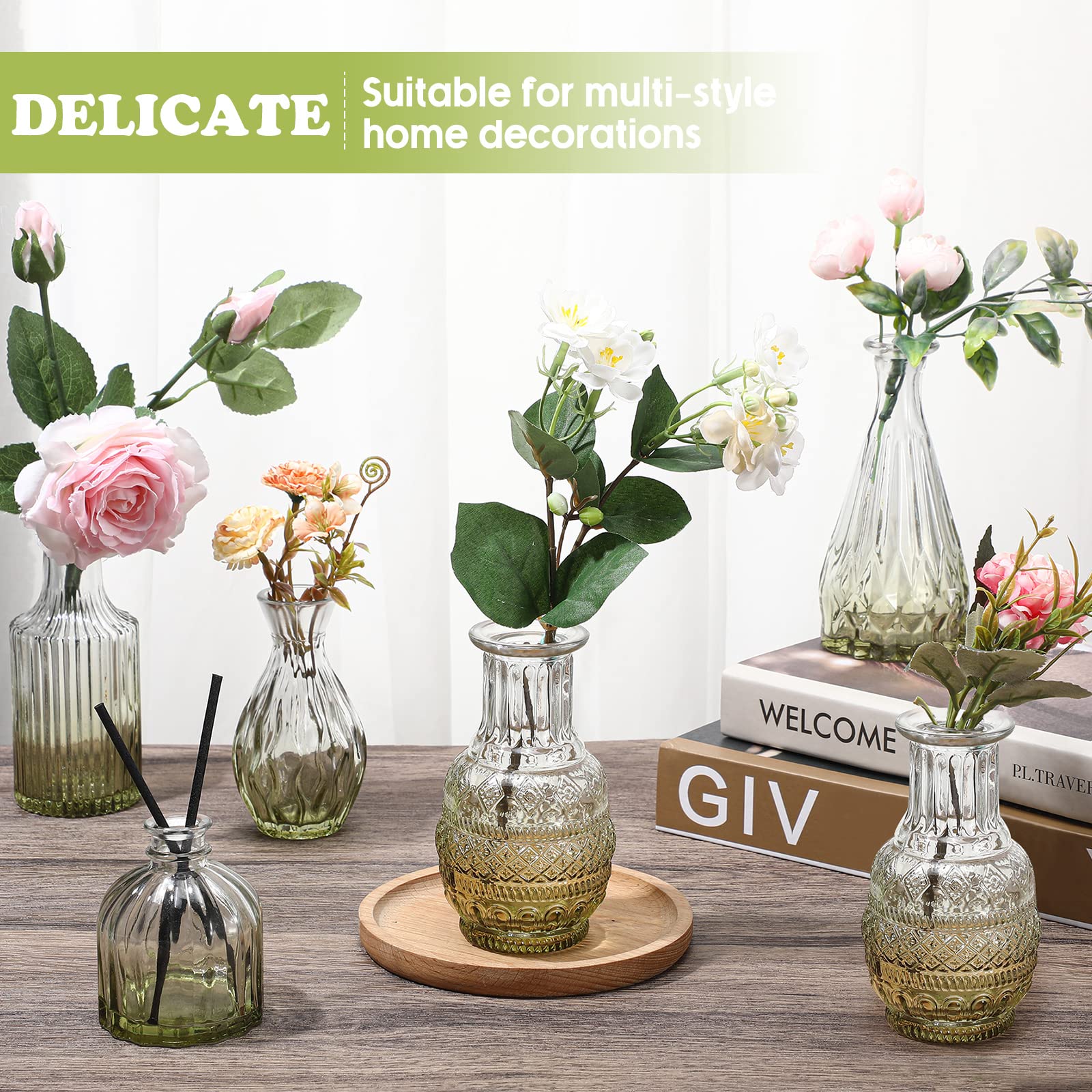 20-teiliges Glasvasen-Set im Vintage-Stil, kleine Vasen für Blumen in Großpackung, niedliche Glasvasen für Tafelaufsätze, rustikale dekorative Glasvase für Hochzeit, Tisch, Zuhause,