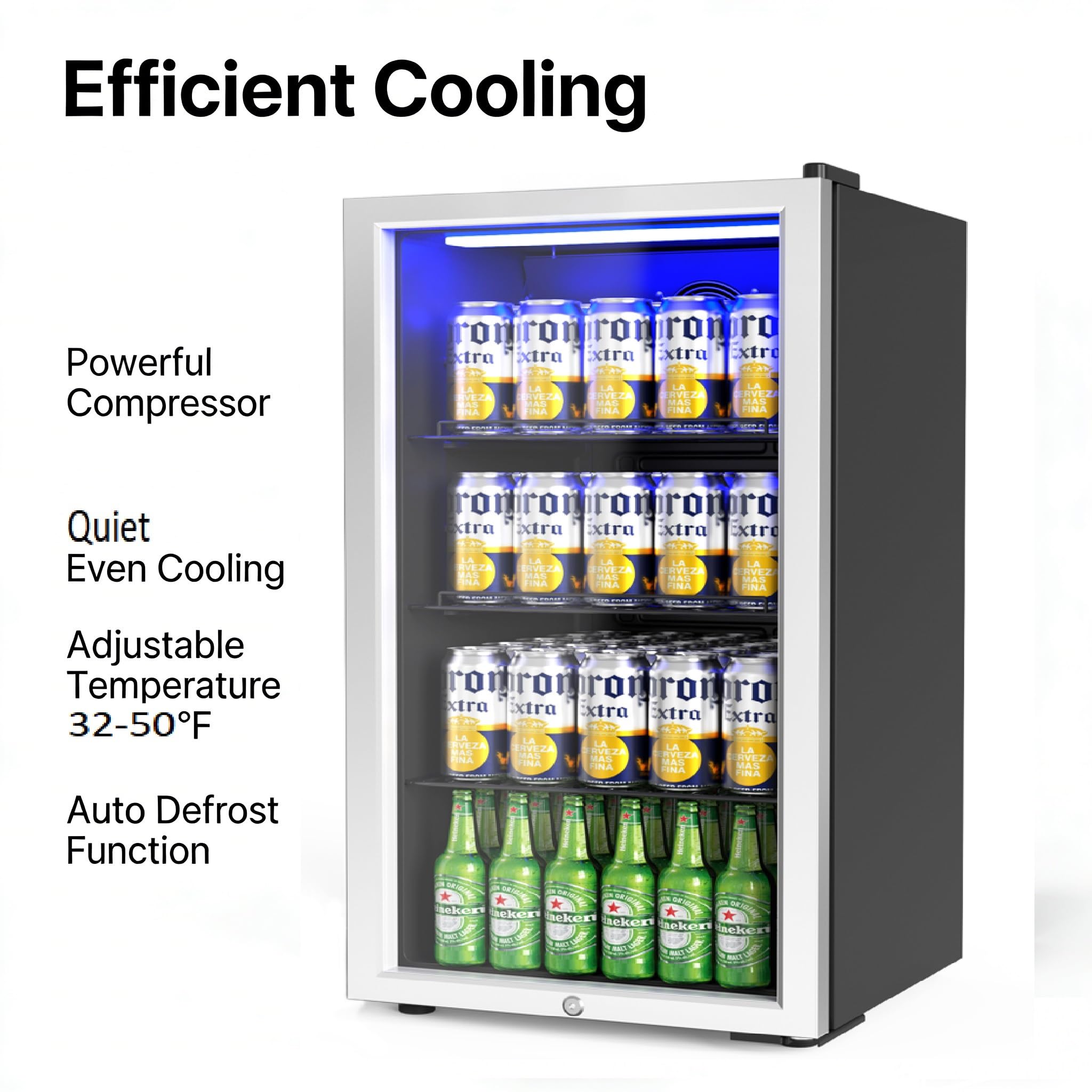 Bonnlo 3.3 Cu.Ft Beverage Refrigerator Cooler With Glass Door & Safety Lock, Quiet Mini Drink Fridge With Adjustable Shelf & Feet, Small Wine Cooler For Bedroom, Bar & Office, 32-50°F, 115v on Fridge.com - View 3