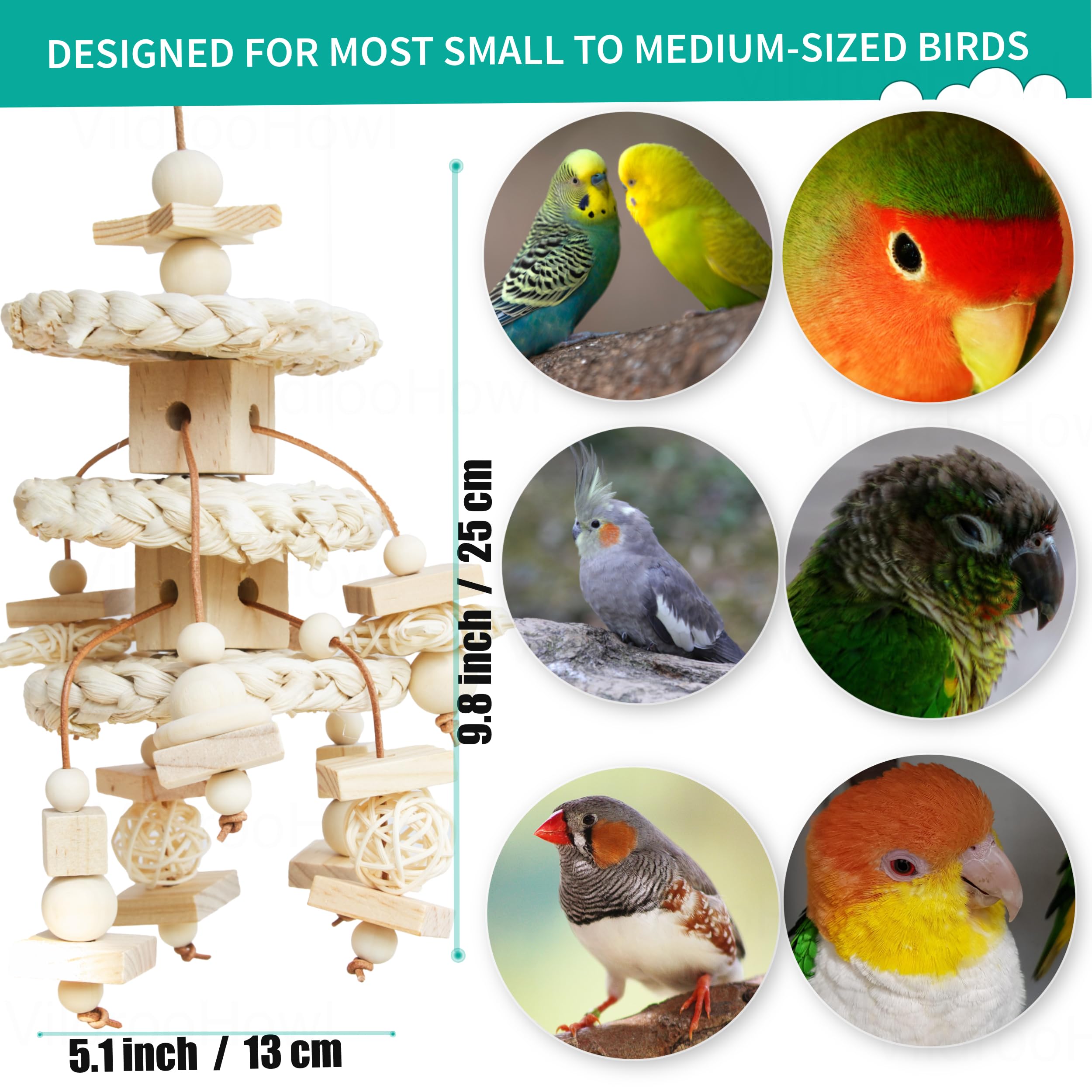 Natural Bird Toys for Quaker Parrot, Lovebird, Parakeet, Cockatiel & Conure – for Chewing, Shredding & Foraging, Corn Husk, Wood & Vine with Leather Cord for Small & Medium Birds - image 2