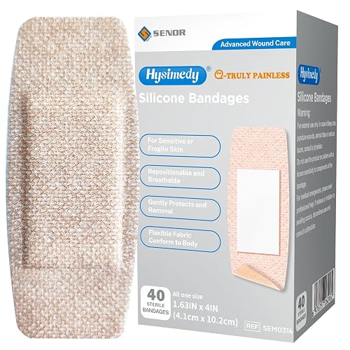 Hysimedy Silicone Bandages for Sensitive Fragile Skin 1.63"x4" 40 Count