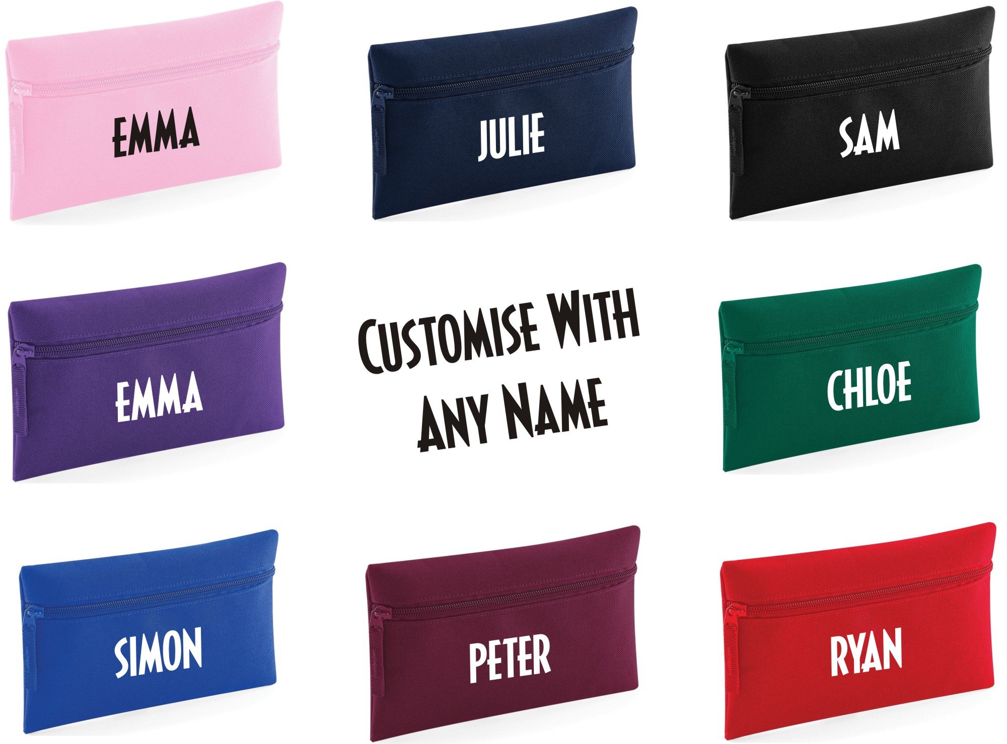 Personalised Printed Pencil Case, Customise with Any Name (Black)