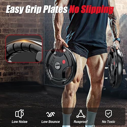Miniatura 4 de GIKPAL Placas de pesas de goma de 2 pulgadas con agarre olímpico para levantamiento de pesas y entrenamiento de fuerza en casa y gimnasio, placas de