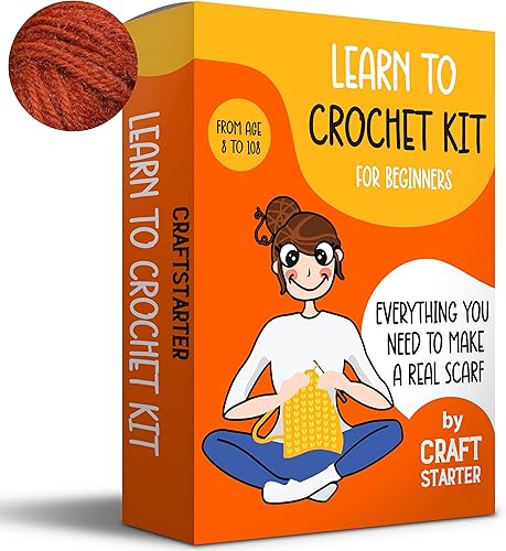 CraftStarter Kit de ganchillo para principiantes adultos y niños. Incluye todos los suministros de ganchillo (hilo, ganchillo de madera,