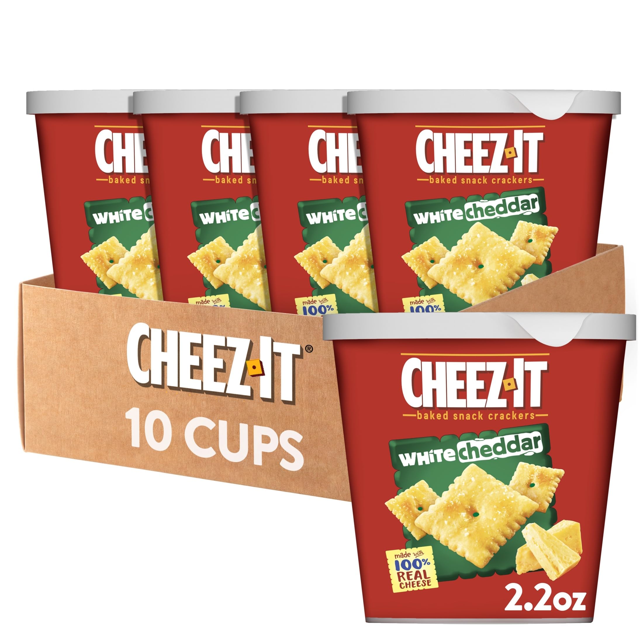 Baked Snack Cheese Crackers in a Cup, White Cheddar, Single Serve, 2.2 oz(Pack of 10)
