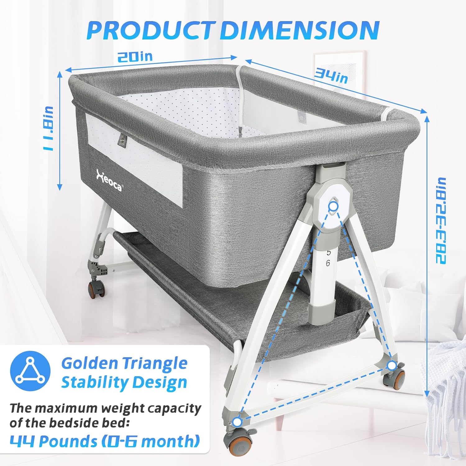 baby bassinet bedside bassinet sleeper for baby, 3 in 1 bassinet bedside sleeper with 6 height adjustable, breathable mesh sides, mosquito net, storage basket portable crib for infant newborn