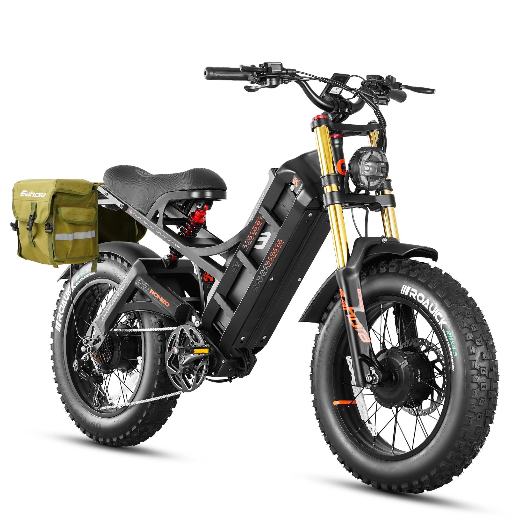 2026 eAhora Romeo Pro 3/2 52-46 Mph Electric Bike for Adults, 6000W/4000W/2500W Dual Motor Ebike 60V 80Ah/52V 70Ah Battery 235+Miles Long Range, 26*4.0"/20*4.5" Fat Tire, Full Suspension, All Terrain