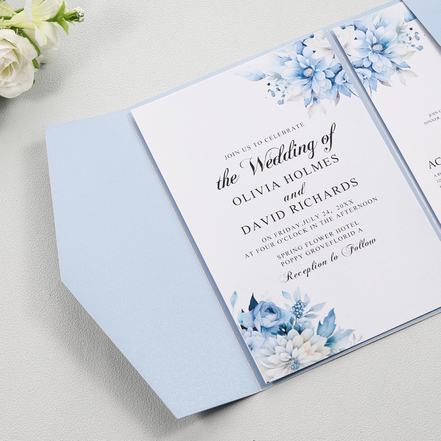 25PCS Wedding Invitations, Tri-fold Laser Cut Invitation Pocket with 2 Blank Invitation Cards and Envelopes, for Wedding Quinceanera Shower Anniversary Business Holiday Party Invites, Dusty Blue
