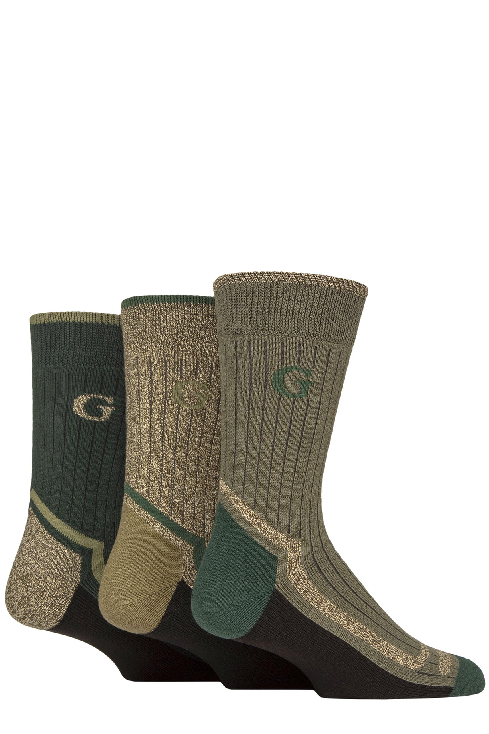 Glenmuir Men's Green ' S Durable Boot Socks - Soft Cotton, Cushioned, Ribbed, Moisture Wicking, Outdoor, Walking, Hiking, Trekking, 3 Pair Multipack Size 7-11