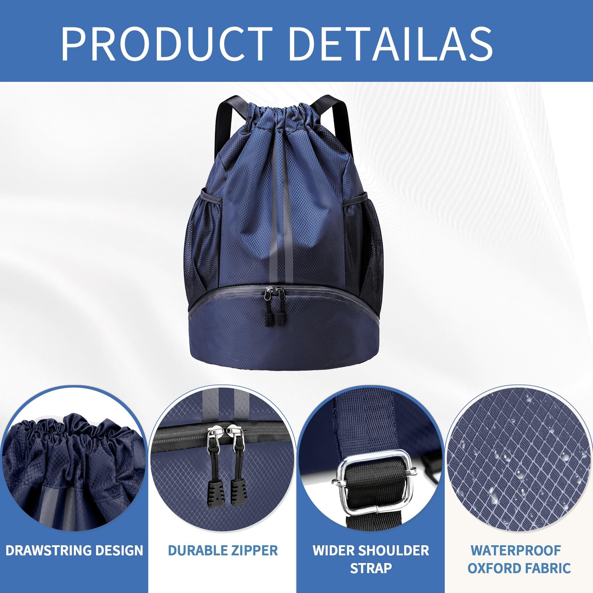 Zaino Sportivo con Coulisse, Borsa con Coulisse Donna, Zaino Sacca Palestra Uomo, Sacca Sportiva Impermeabile pour Unisex, Sport, Viaggio, Campeggio (Blu Navy)