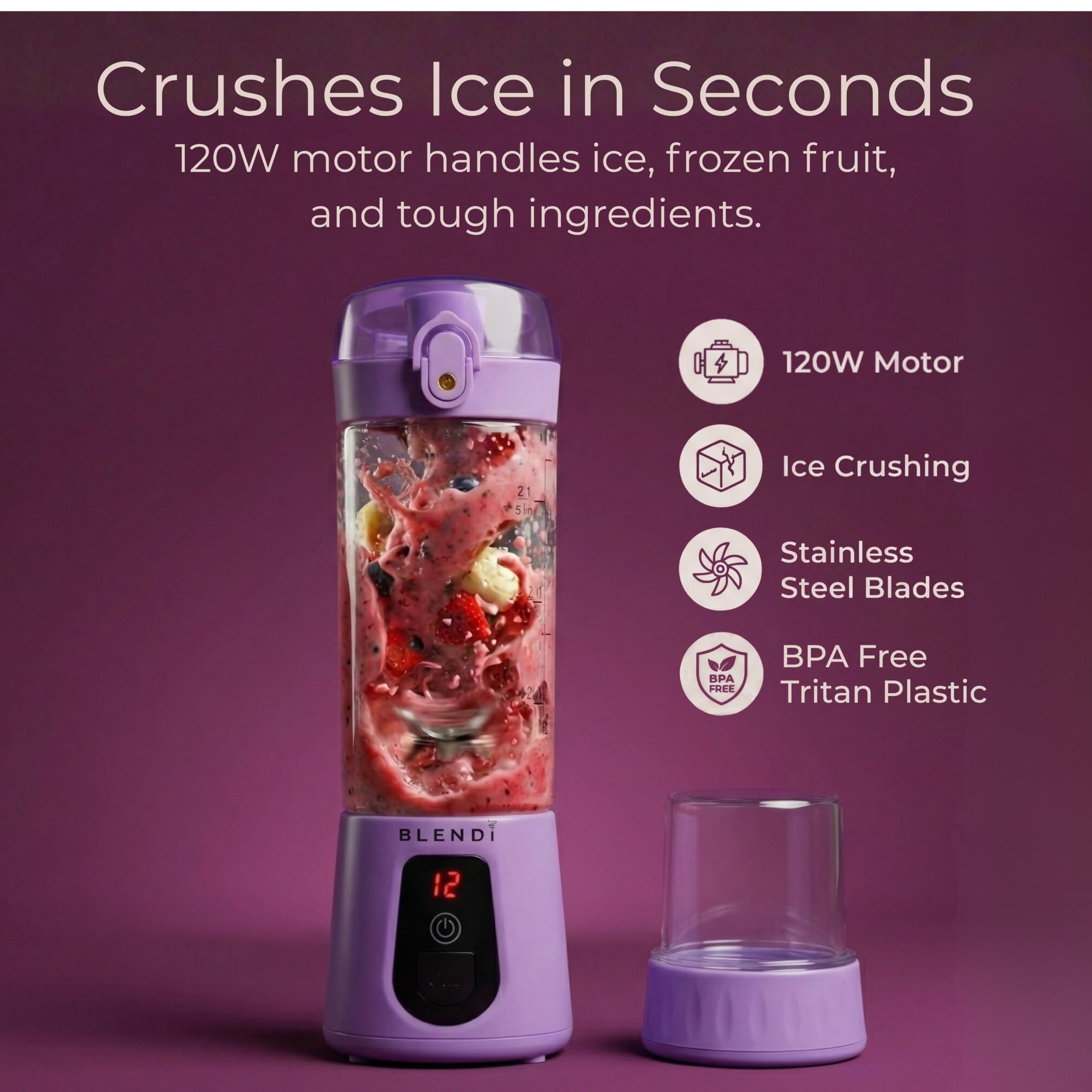 BLENDi Pro+ Mélangeur portable (500 ml, violet) – Puissant moteur de 120 W, rechargeable par USB-C, mélangeur personnel sans fil pour smoothies, milkshakes et plus encore – Sans BPA, autonettoyant