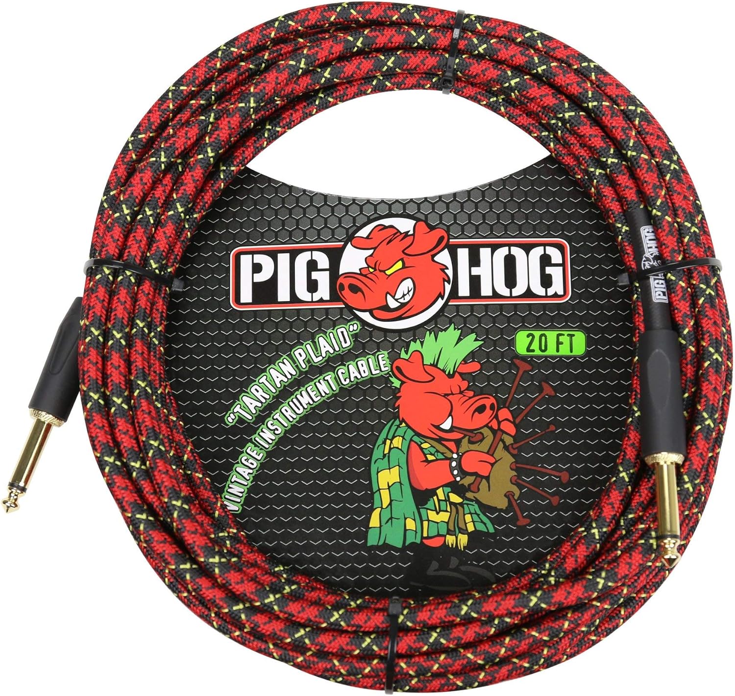 Pig Hog PCH20PL 1/4" to 1/4" Tartan Plaid Guitar Instrument Cable, 20 Feet
