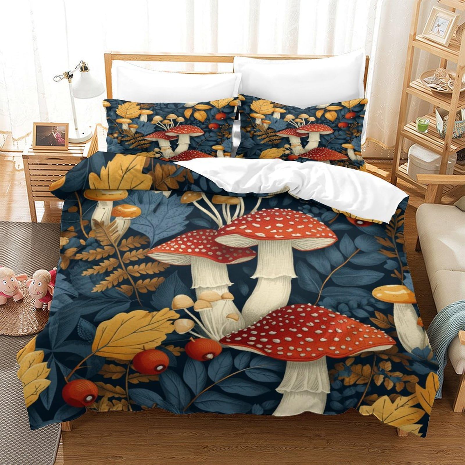 P1S9U7W5Y Botanical Mushroom 3D Printed Duvet Cover Set 3pcs Microfiber Mushroom Bedding Set King