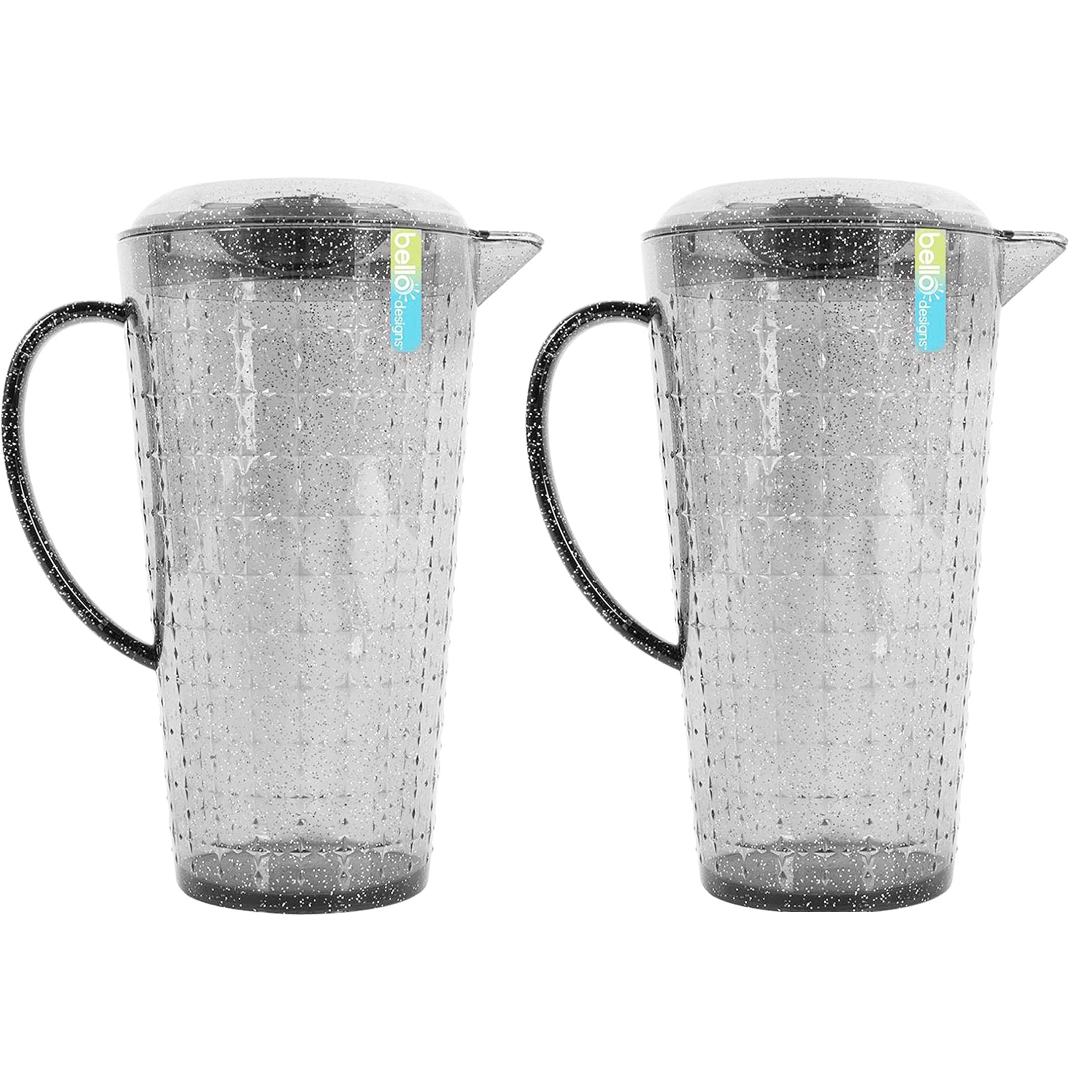YöL 2x Pitcher Jug Lid Spout Reusable Plastic Glitter Grey Summer Party Picnic BBQ Camping 2L