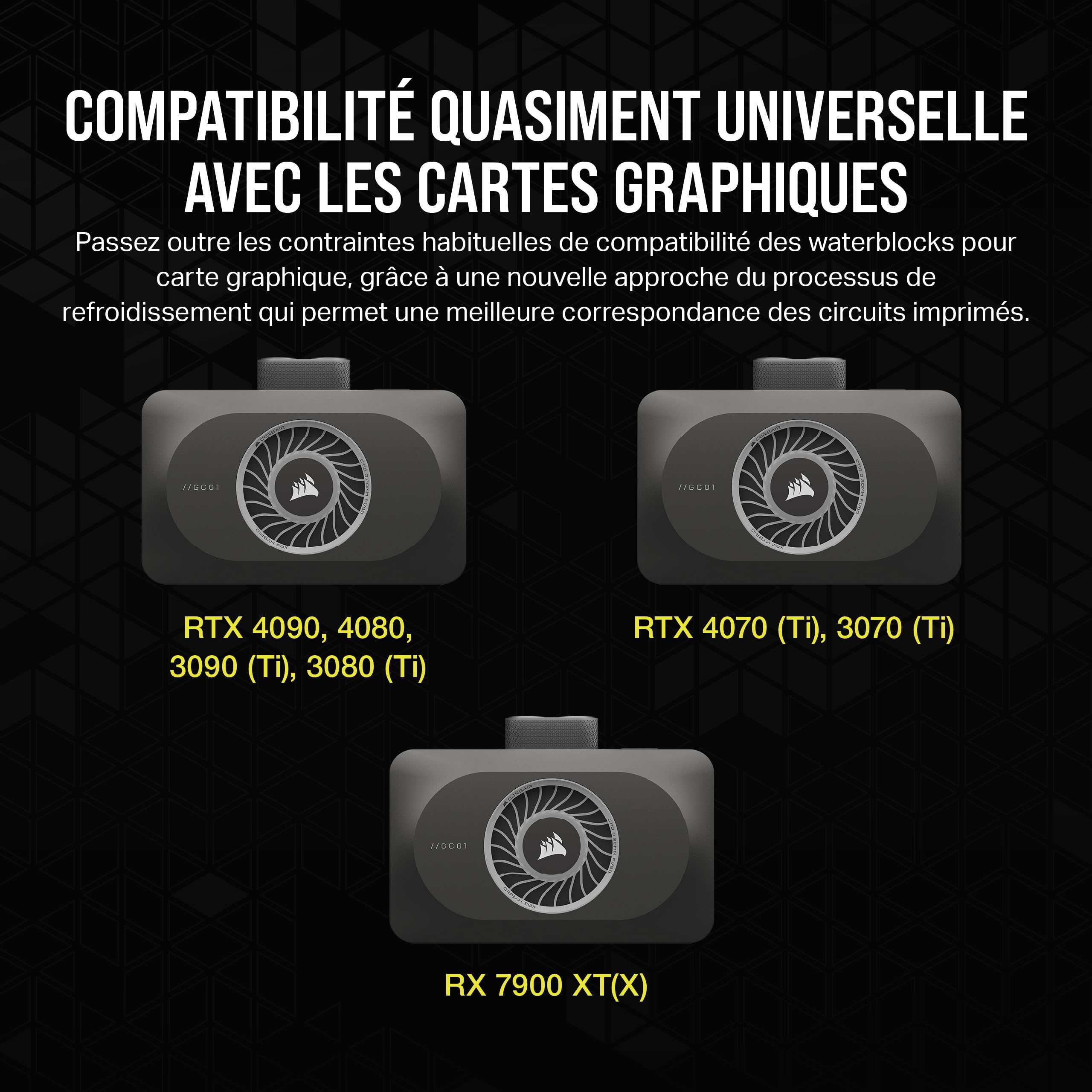 CORSAIR iCUE LINK XG3 RGB Waterblock pour Carte Graphique Hybride - Refroidissement Personnalisé Hybride - Compatible avec AMD RX 7900 XT(X) - Noir