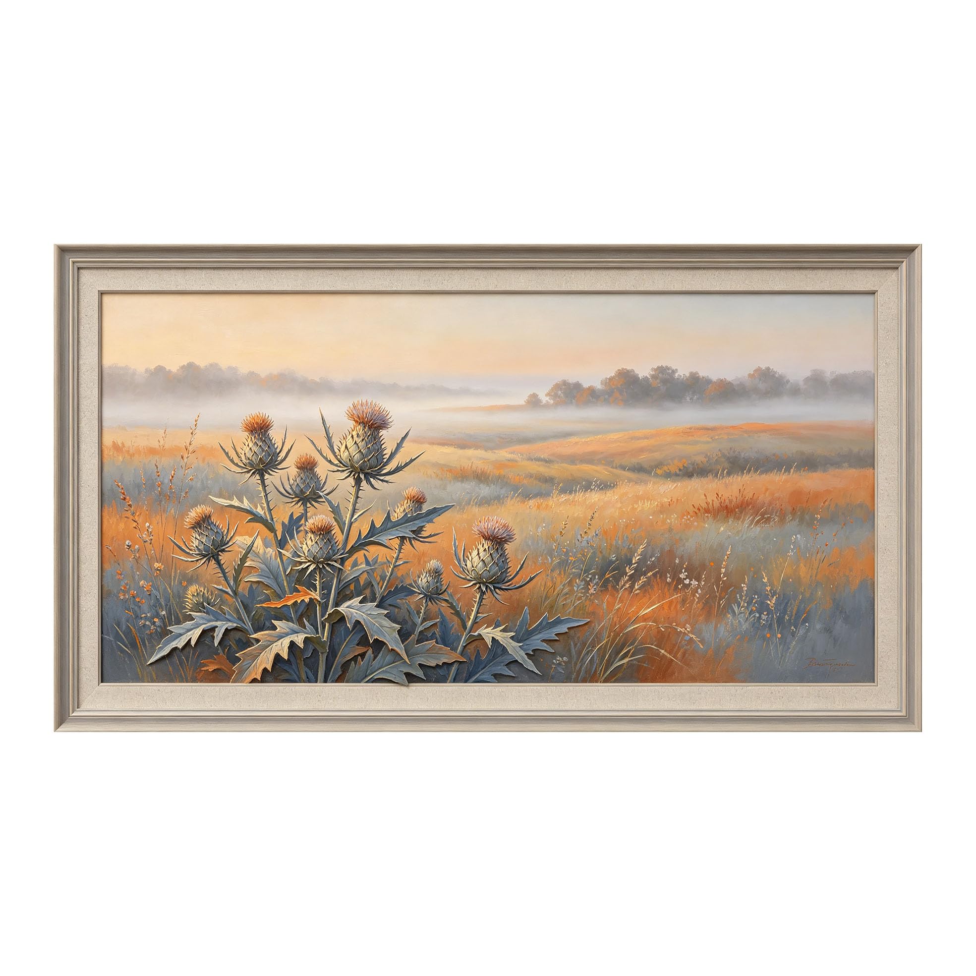 Yzpallescene 3D Framed Wall Art 50cm×100cm Misty Meadow Botanical Oil Painting Large Size SelfAdhesive Removable Wall Decor Prints Artwork for Living Room Bedroom Office