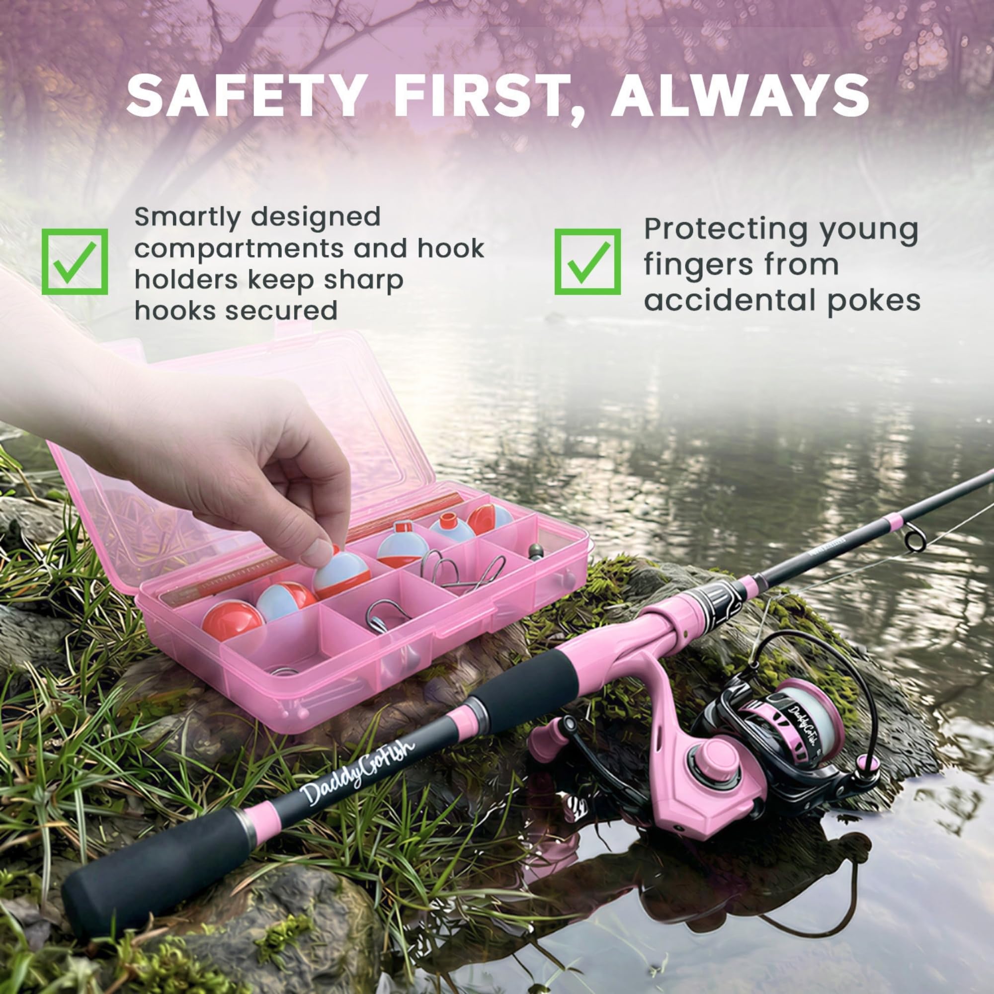 Daddygofish Juego Combinado De Caña De Pescar Y Carrete Giratorio con Caja De Aparejos | Caña De Pescar | Kit De Caña De Pescar Telescópica De Fibra De Carbono | Carrete Giratorio para Kit
