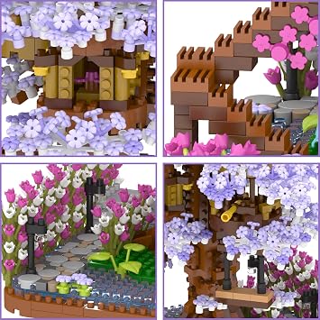 HIGH GODO Mini Cherry Blossom Bonsai Tree House Micro Building Blocks, 2200 PCS Flowers Sakura Tree Home Decoration Model Gift for Adults Women, Not Compatible with Lego