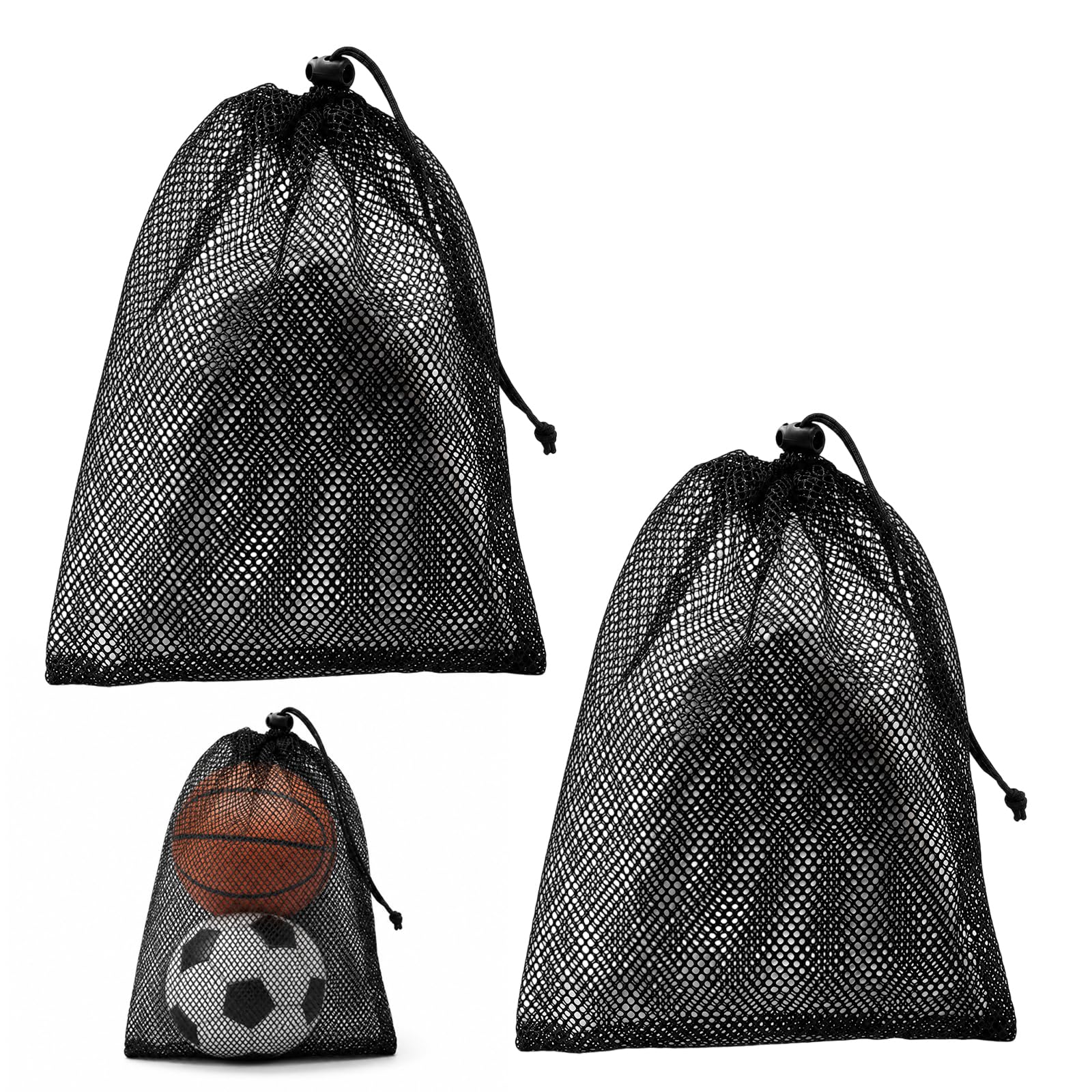 2 Ball Bag and Mesh Beach Bag Set, Drawstring Sports Bag with Mesh Construction, 55*60cm,Football on a String Storage Solution for Gym Enthusiasts and Outdoor Activities, Large Capacity Drawstring Mes