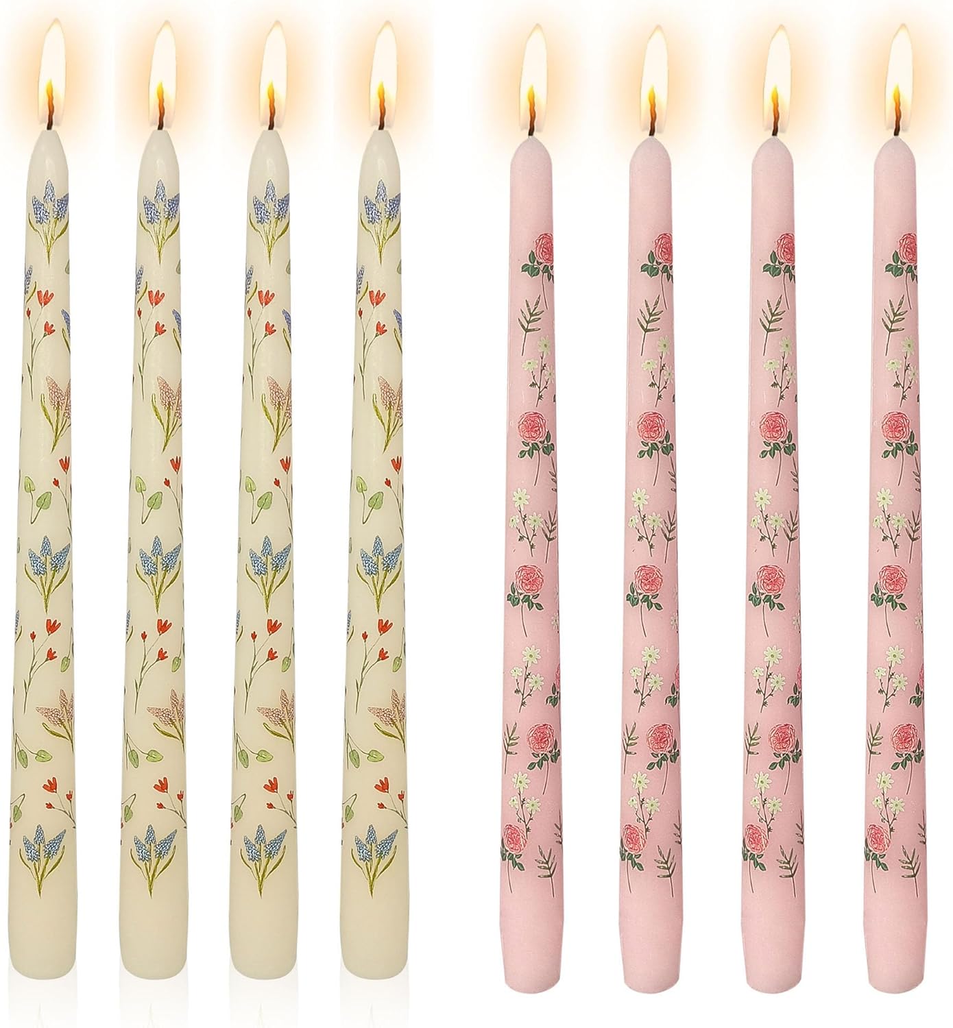8pcs Floral Taper Candle Dripless Candlesticks - Gedengni White Unscented Candle Long Candle Sticks 10inches Flower Tapered Candles for Home Party Wedding Restaurant Holiday Decor,8D4T-FXZ