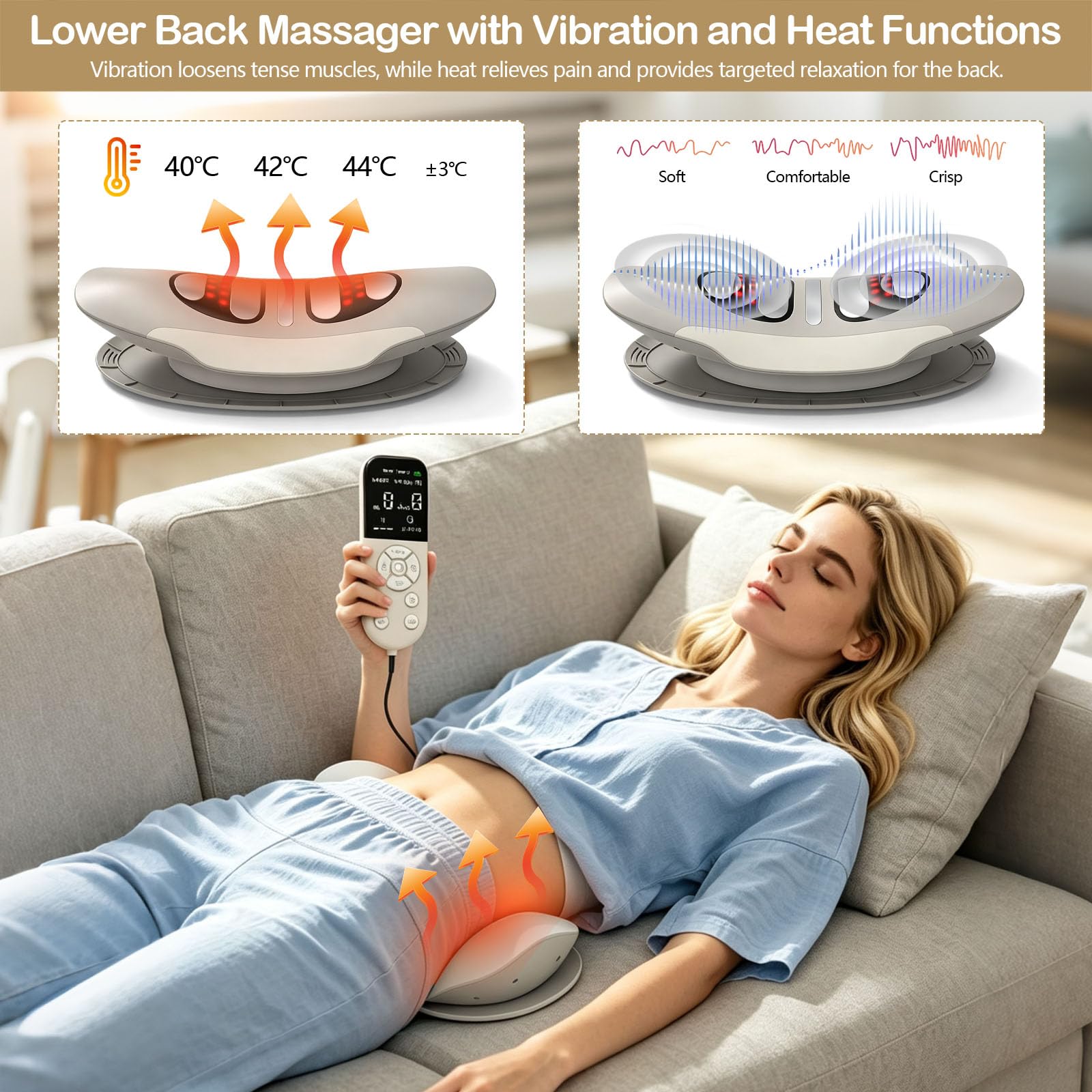 5 en 1 Masajeador Lumbar Eléctrico, Masajeador de Tracción Lumbar con EMS Masajeador, Calor, Vibración, Tracción Airbag y Luz Roja/Azul/Violeta, Masajeador de Espalda con Mando a Distancia
