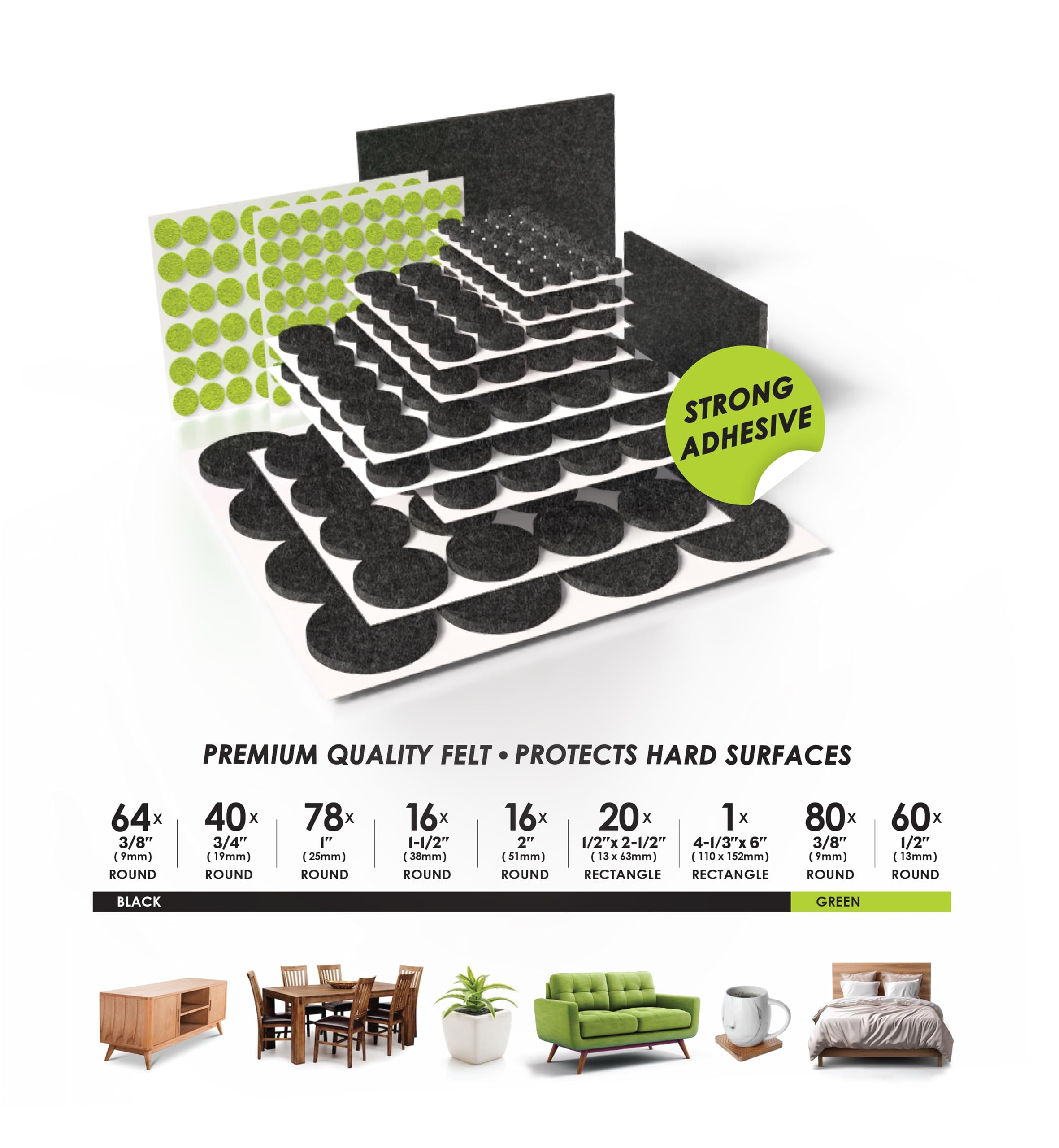 Slipstick Gorilla Felt Furniture Pads (375 Piece Variety Pack) Premium Furniture Pads & Chair Leg Floor Protectors for Hardwood Floors & Hard Surfaces - Image 4