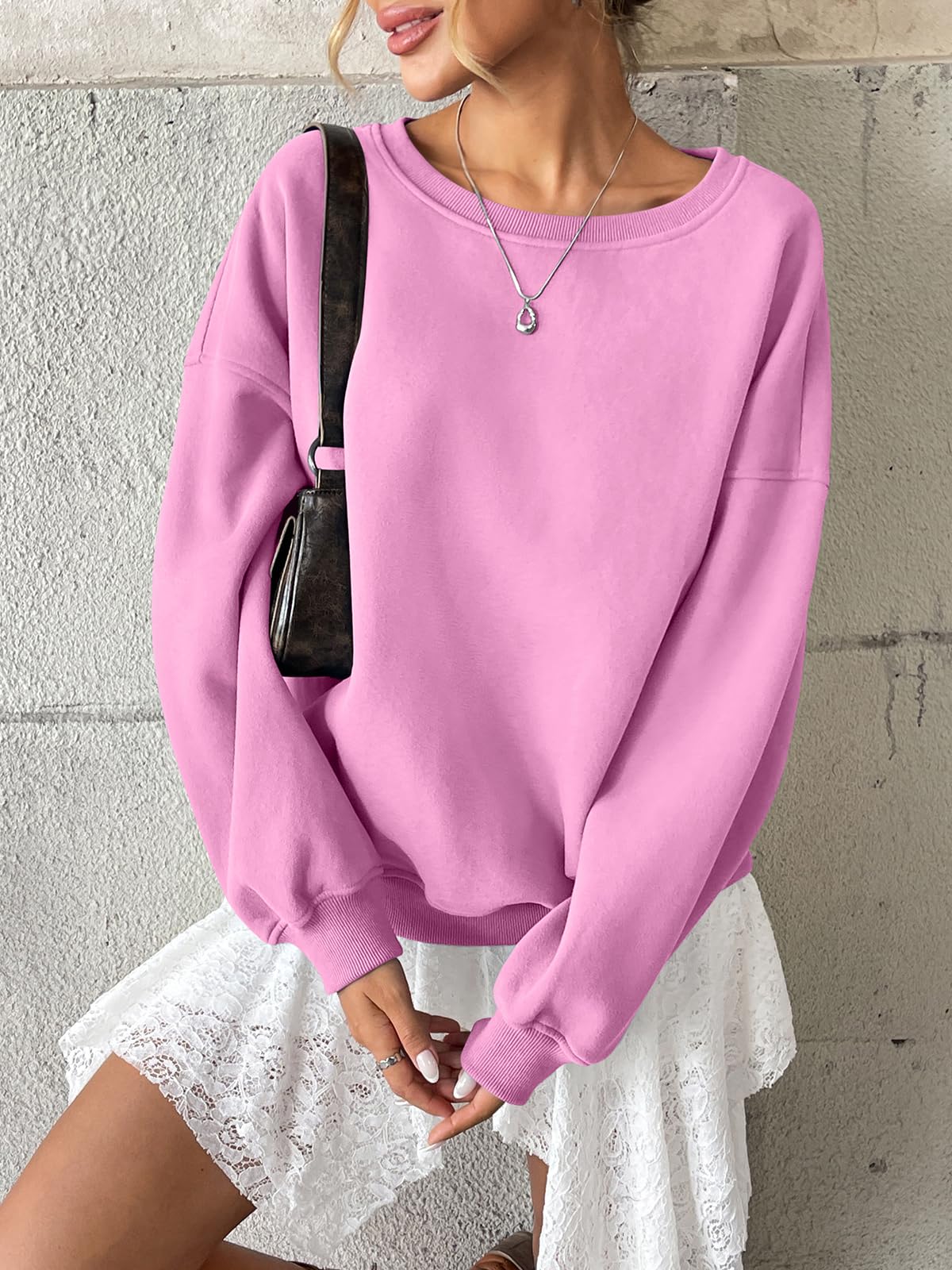 Tomwell Felpa da donna, oversize, per autunno e inverno, girocollo, in pile, a maniche lunghe