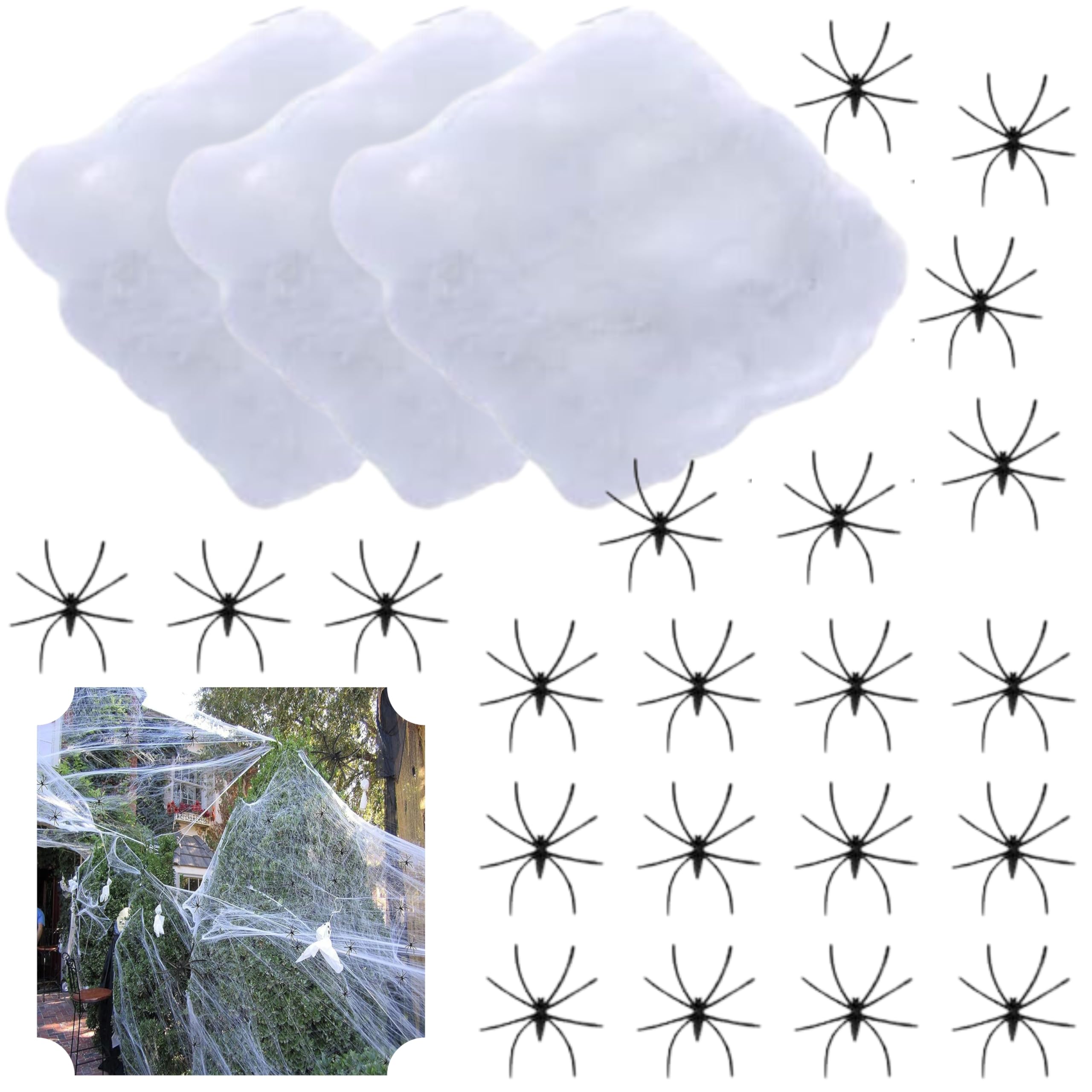 Srvertex Spider Web Pack-21Pcs 150G Halloween Spider Web Kit With 18 Fake Spiders, Stretchy Faux Cobwebs For Indoor And Outdoor Spooky Party Decorations & Scary Props