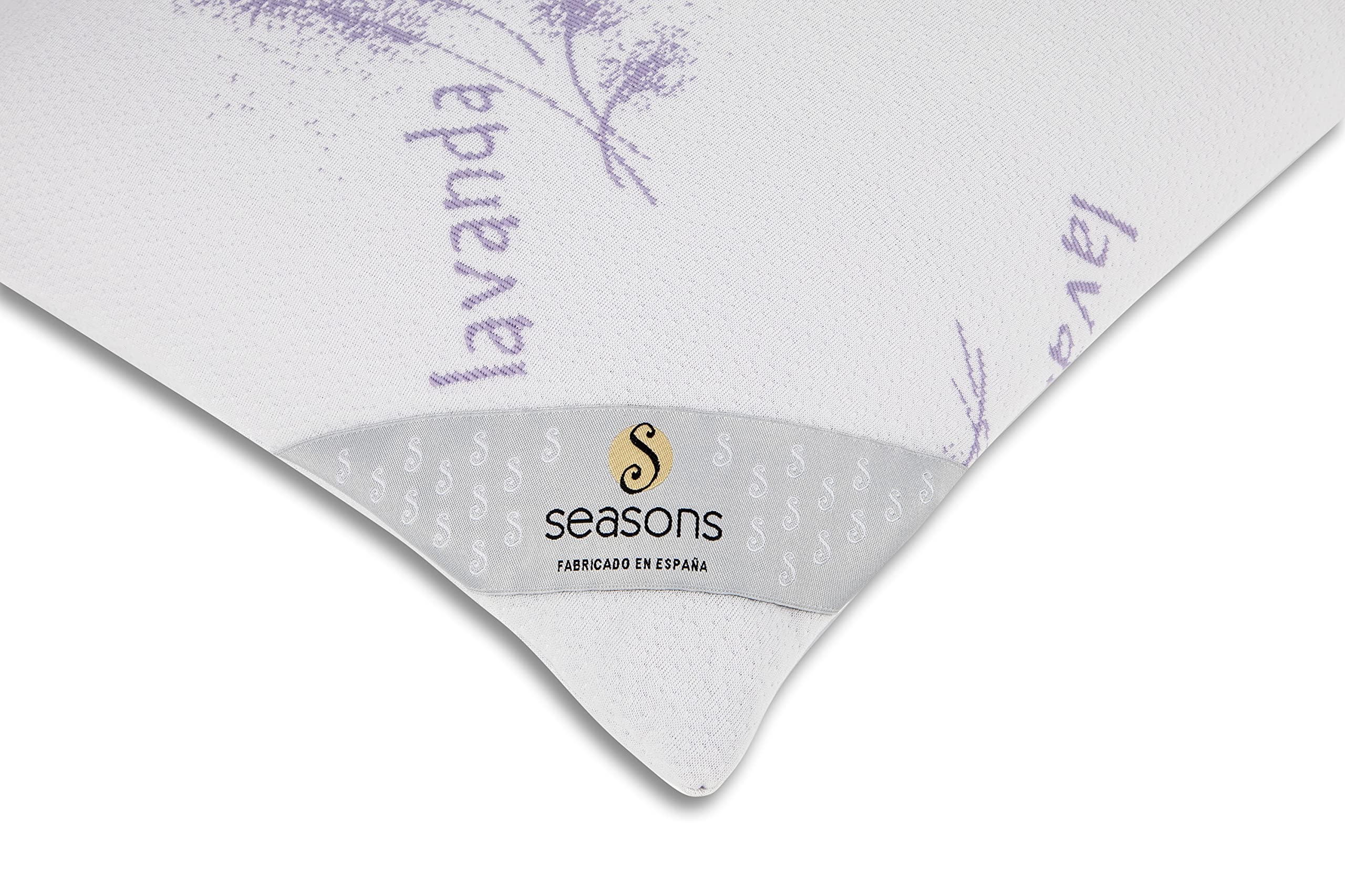 SEASONS - Almohada Viscoelástica 70 cm, con Esencia de Lavanda, Antiácaros y Antibacterias, Relajante, Funda Exterior con Cremallera, Tratamiento con Limpieza de Ozono, Fabricado en España