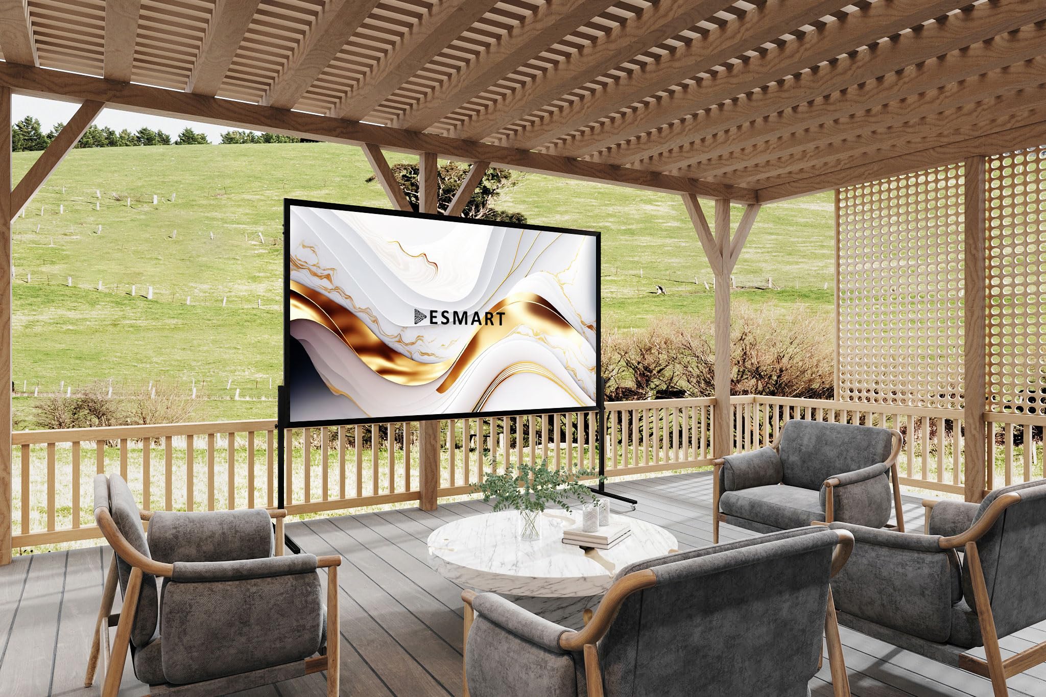 ESMART Economia EXA Schermo a cornice pieghevole 271 cm (266 x 149 cm 16:9) | Superficie visiva 266 × 149 cm, formato 16:9, telo bianco per home cinema e presentazioni, telaio pieghevole mobile