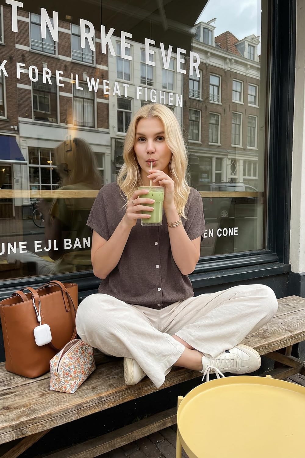 Arach&Cloz Women's Wool Blend Lightweight Cardigan Short Sleeve Summer Oversized Casual Sweaters Tops - Image 5