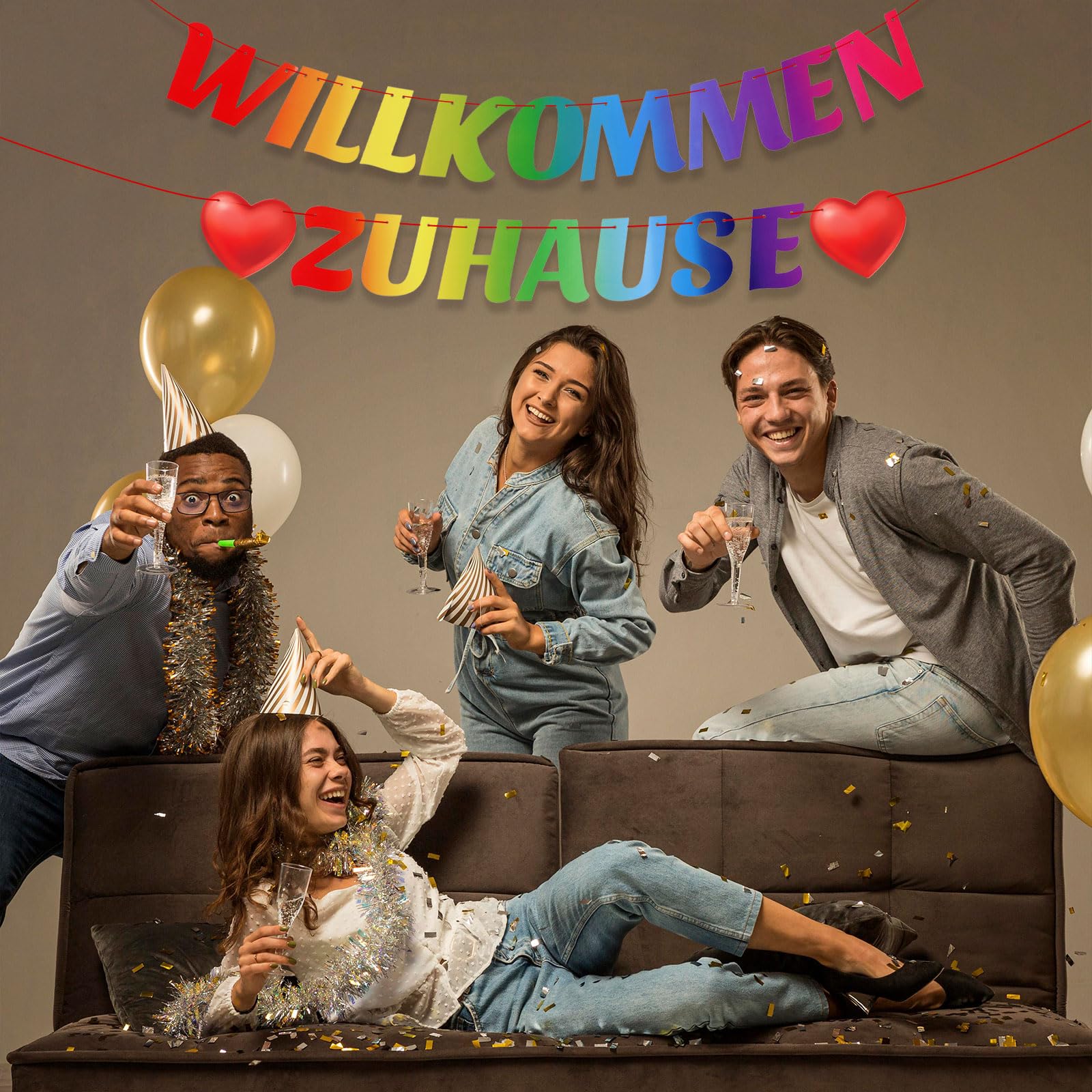 Willkommen Zuhause Banner 270x35cm - Wiederverwendbare Stoff Girlande Für Familienfeiern