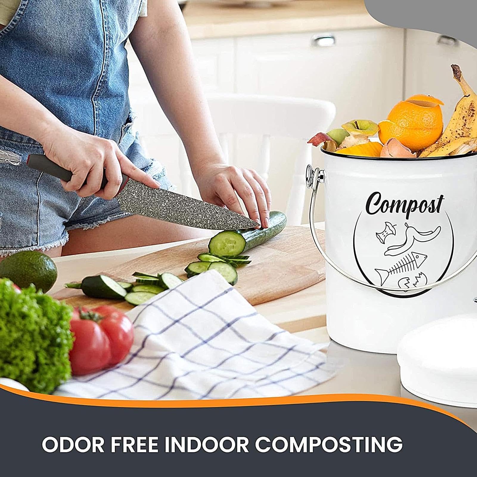 Seau À Compost De Comptoir Revêtu Antirouille Style Ferme
