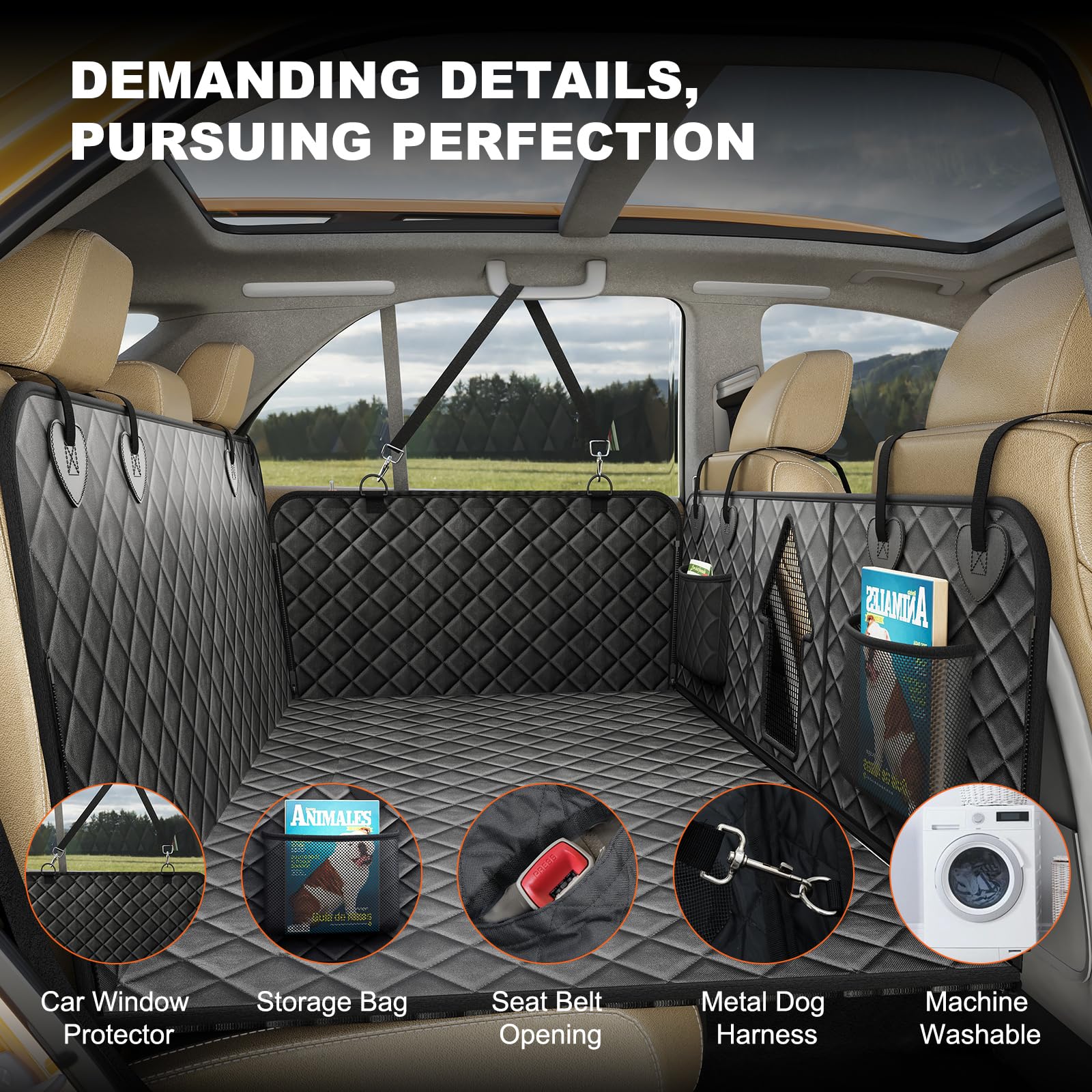 Back Seat Extender for Dogs, Non-Slip Dog Car Seat Cover for Back Seat with Hard Bottom, Durable Pet Car Backseat Cover, Waterproof Dog Hammock for Car SUV Truck - image 6