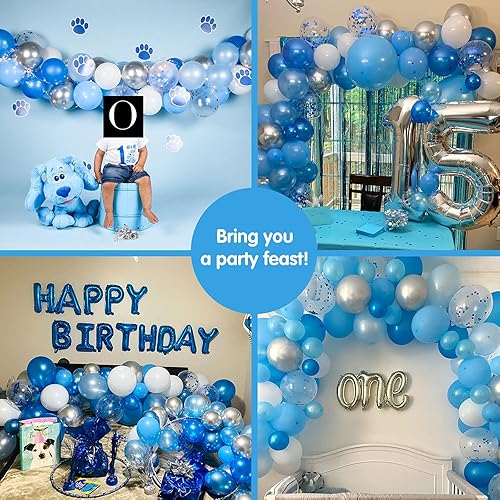 Miniatura 6 de RUBFAC Kit de arco de guirnalda de globos azules, globos azules y blancos, arco de globos plateados azul real azul bebé blanco para baby shower,