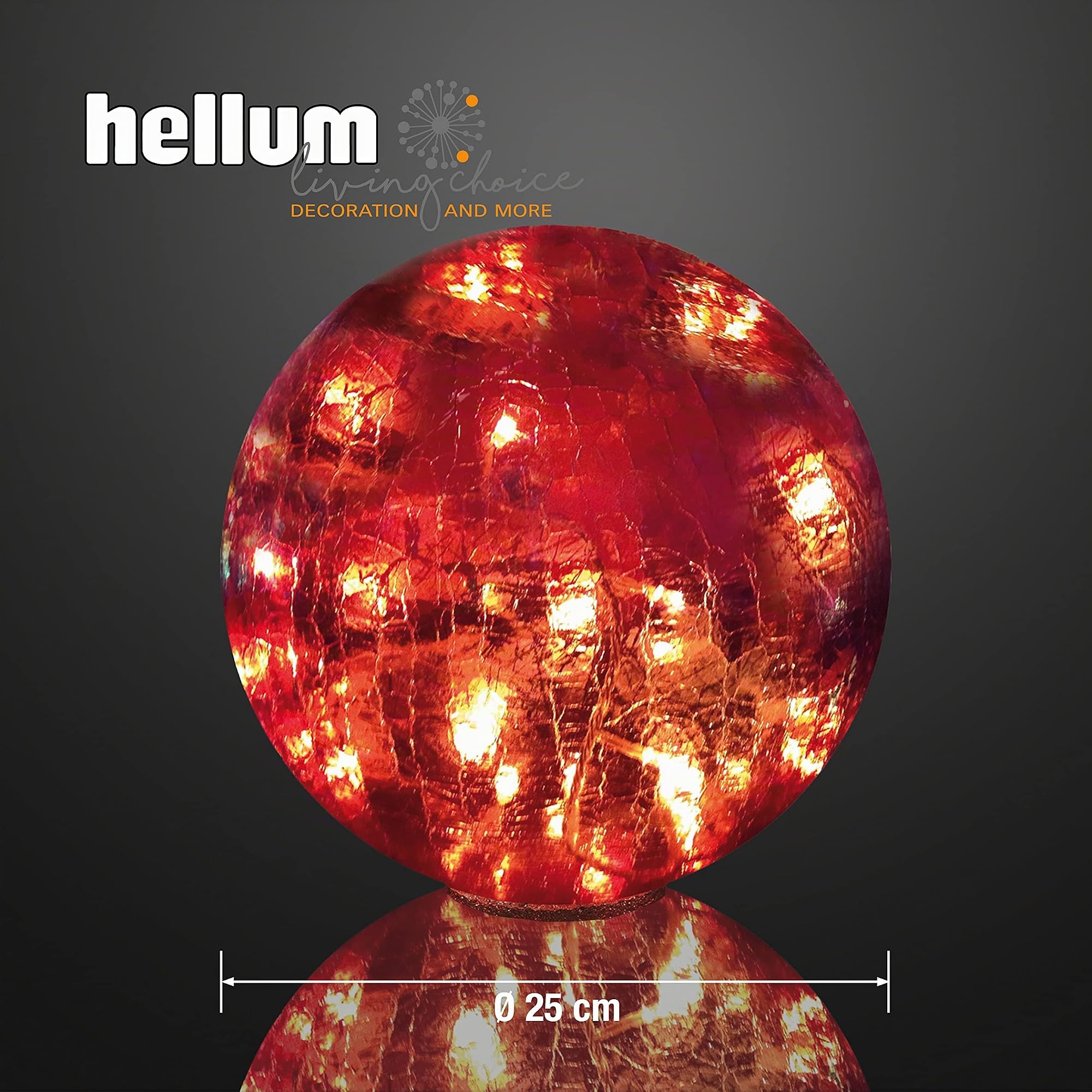 hellum LED Glaskugel Rissoptik rot, Ø25cm, für außen mit Trafo, 24 LED