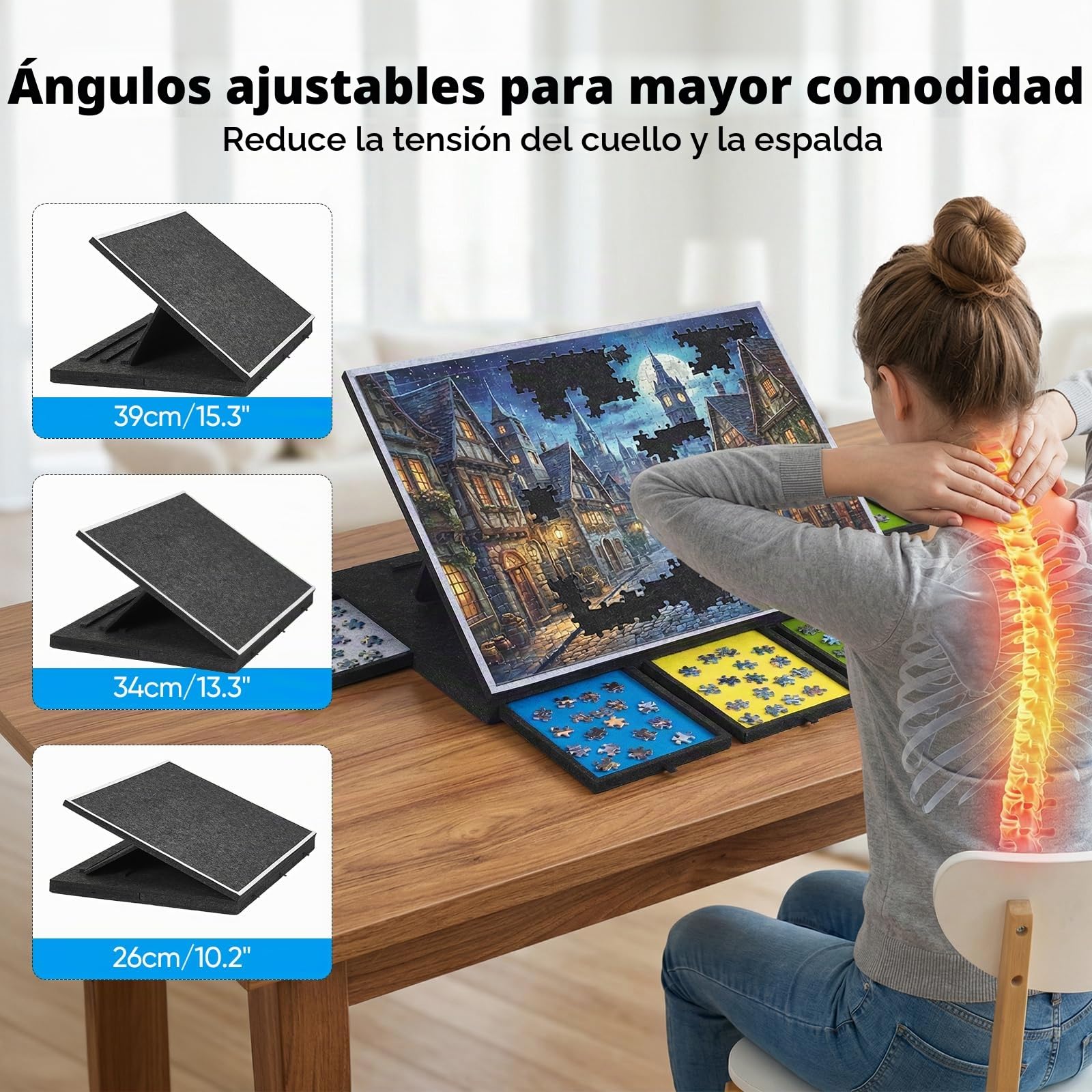 Rompecabezas de 1000 piezas, 5 cajones, 3 niveles de inclinación, plegable