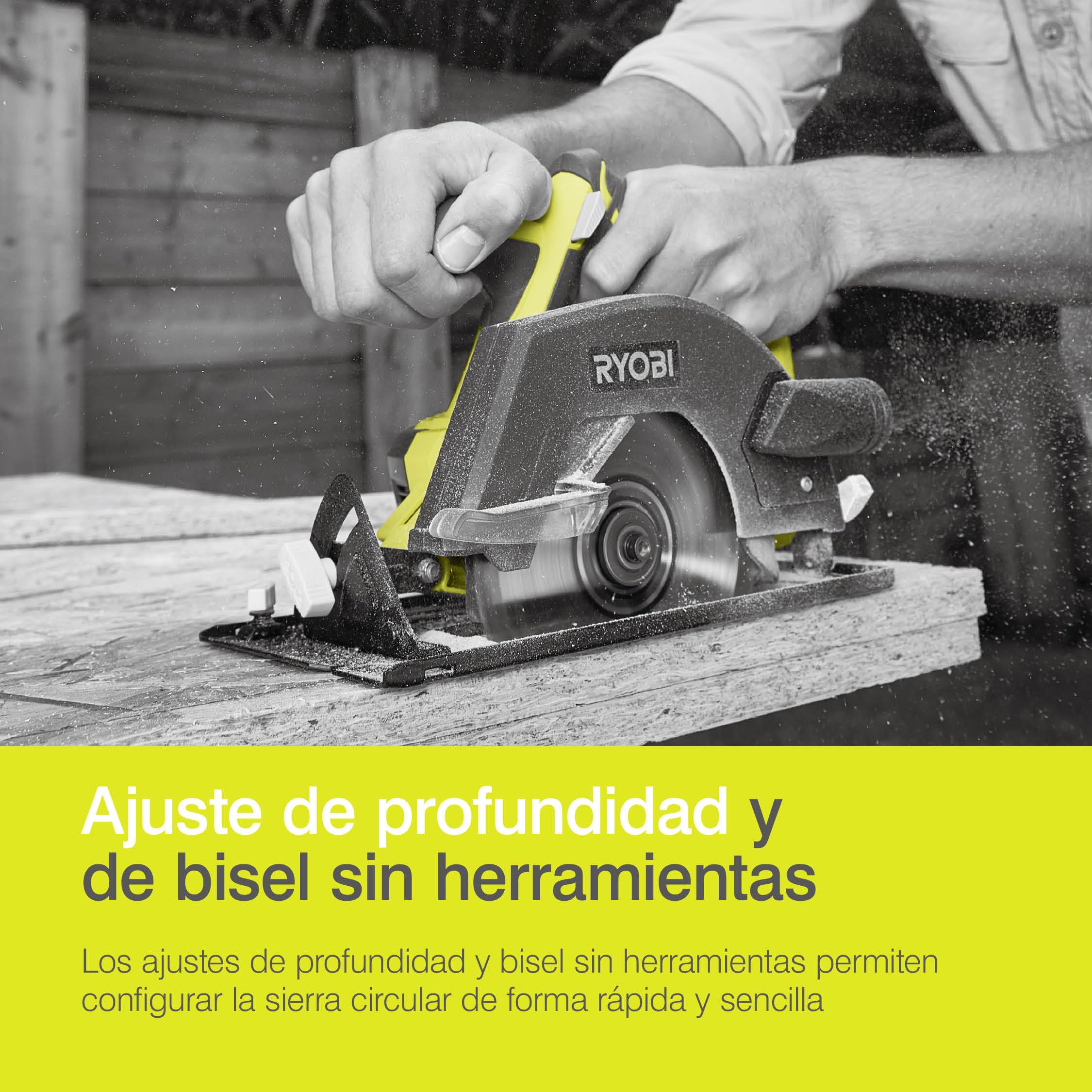 RYOBI - Sierra Circular 18V ONE+ Hoja Ø 150 mm - para Cualquier Corte Recto y en Bisel, Canto de Tablas, Vigas, Tablones en Ebanistería, Carpintería y Trabajos en Madera - R18CSP-0